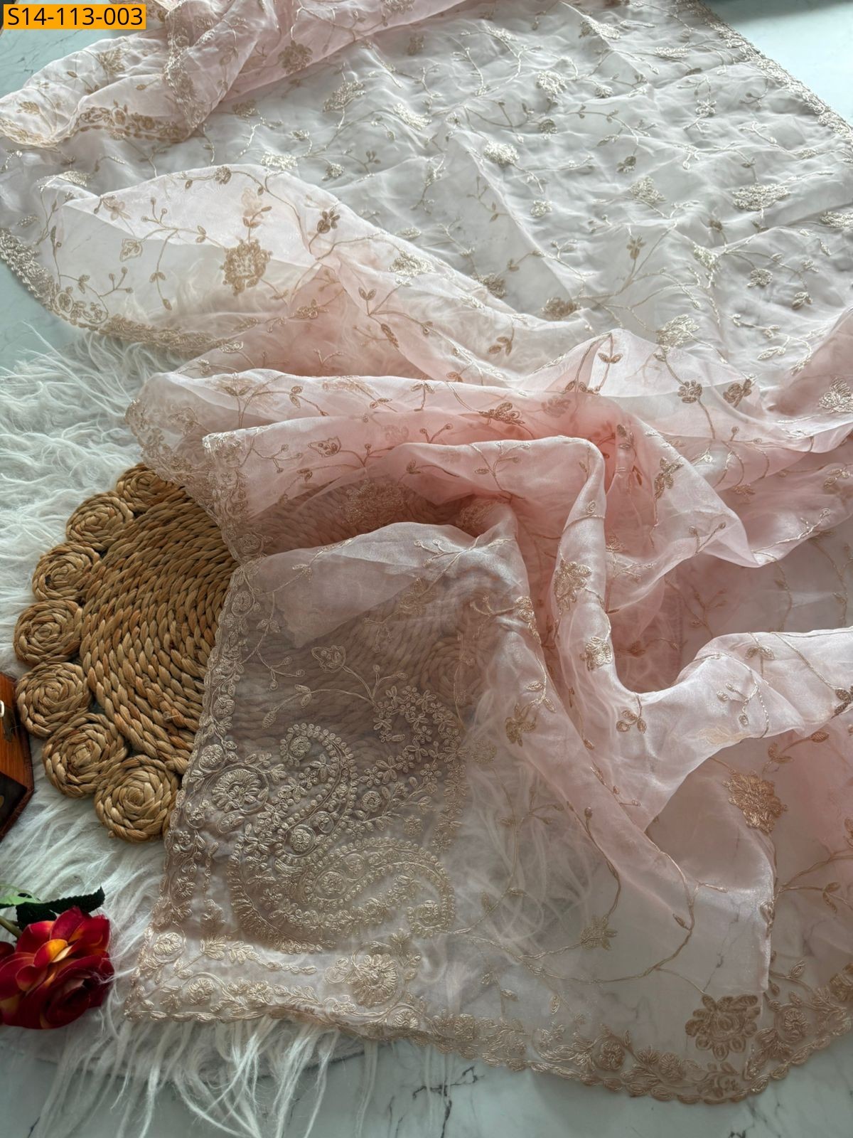Light Pink Fancy Tissue Saree