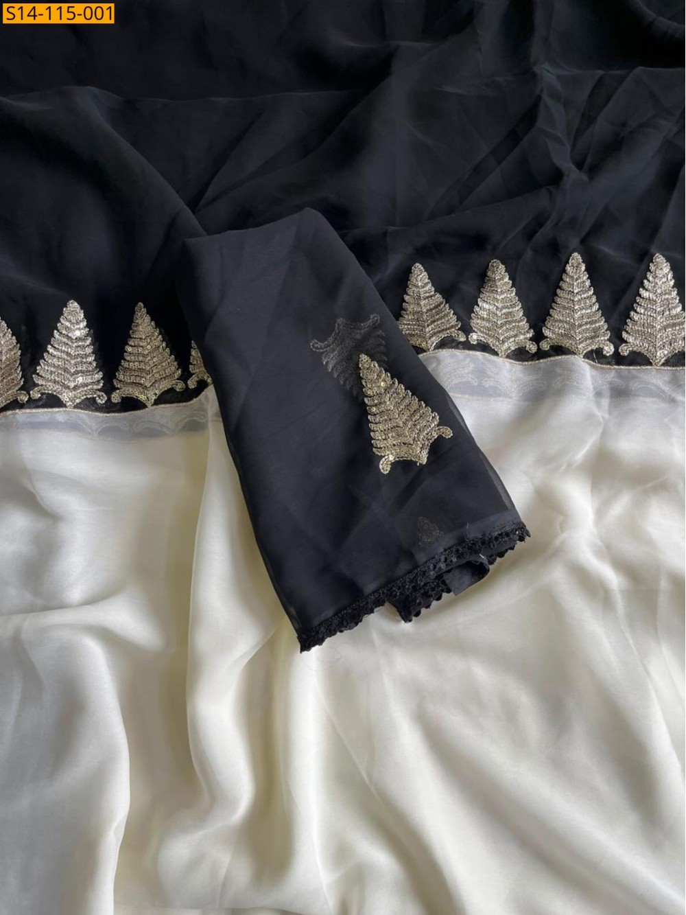 White with Black Fancy Georgette Saree White with Black Fancy Georgette Saree