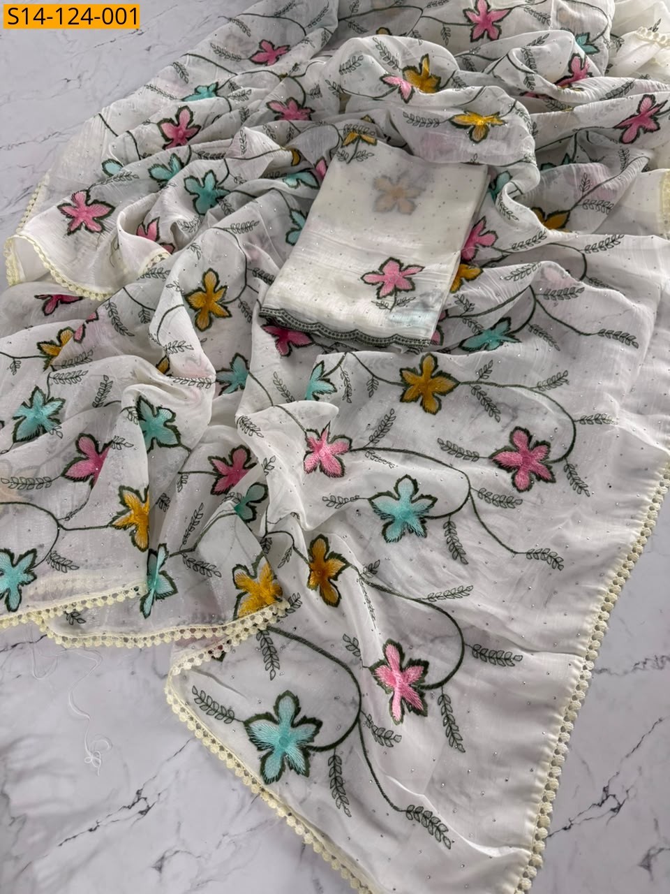 White Fancy Soft Rangoli Silk Crush Saree