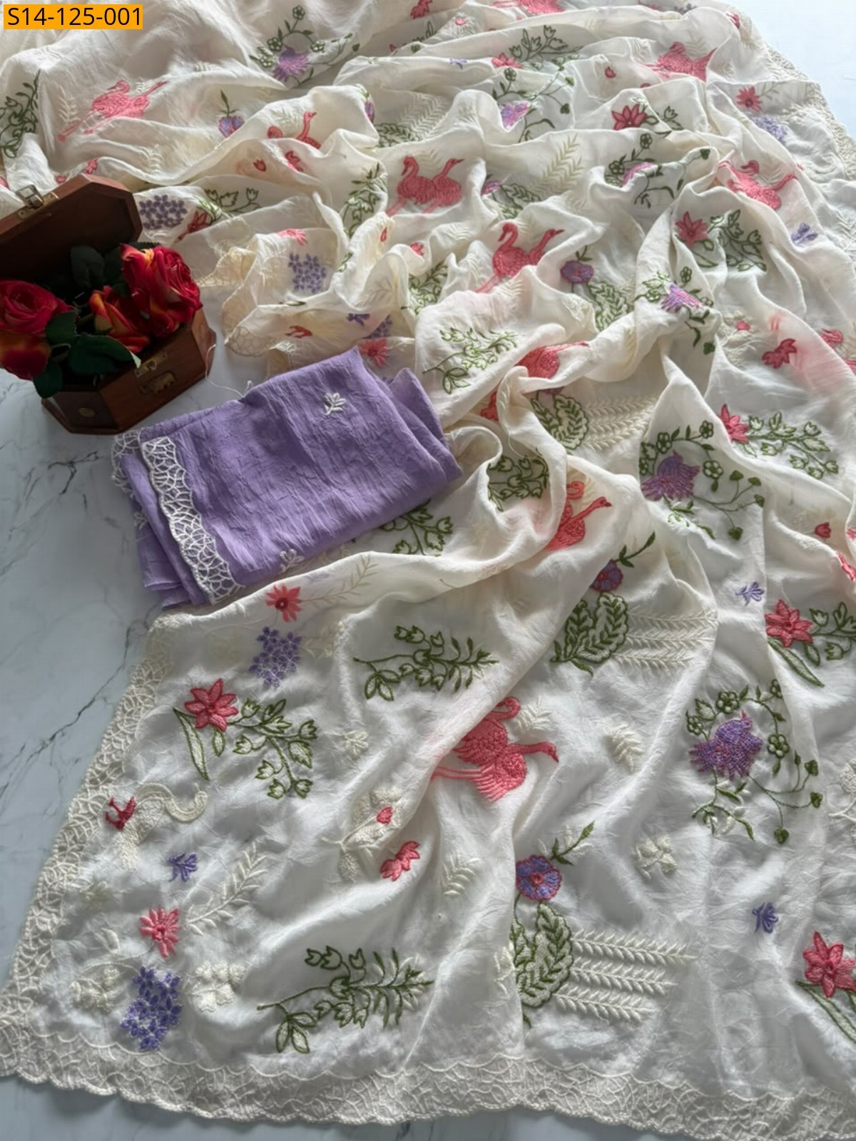 White Fancy Soft Rangoli Silk Crush Saree