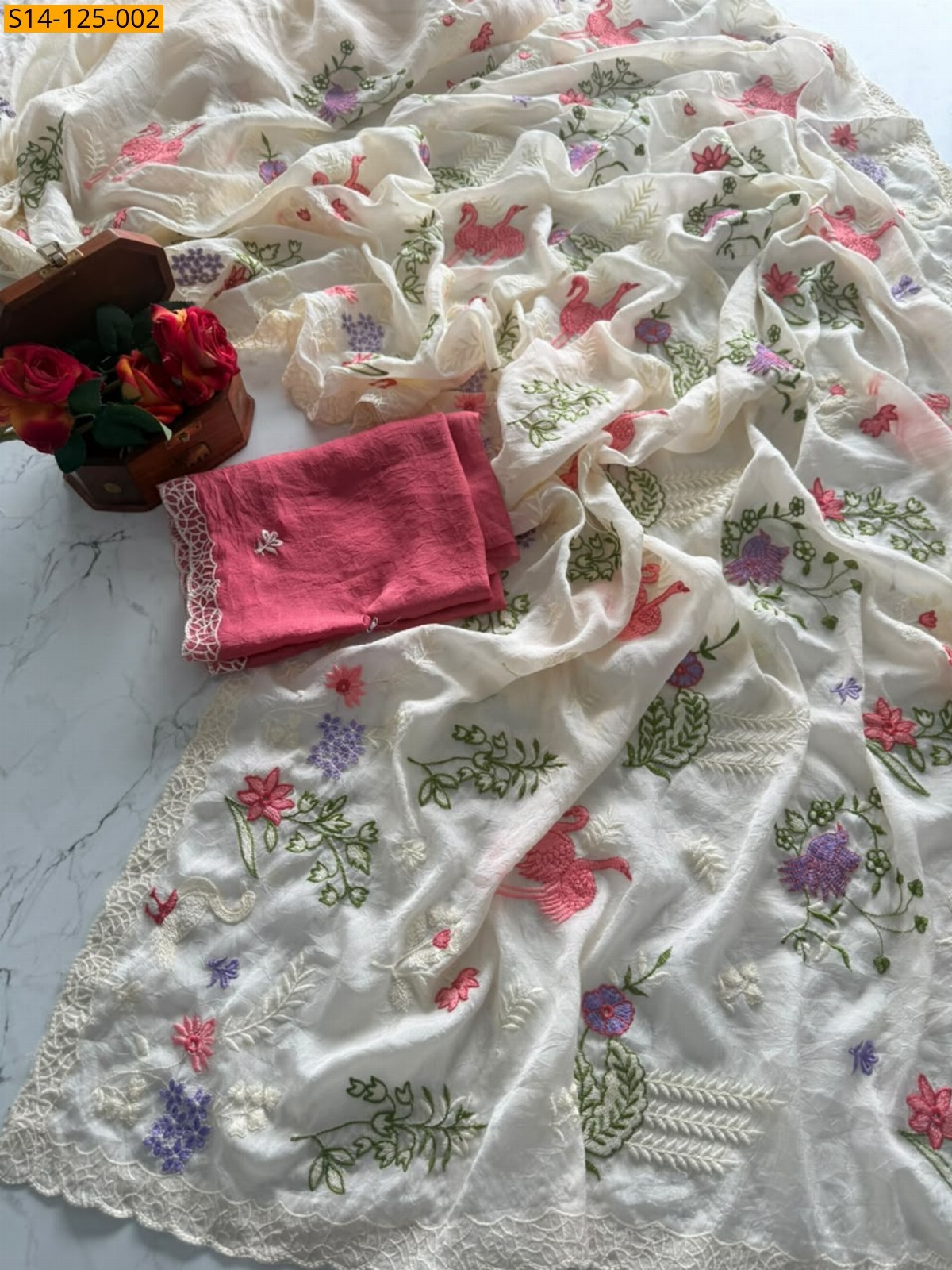 White Fancy Soft Rangoli Silk Crush Saree