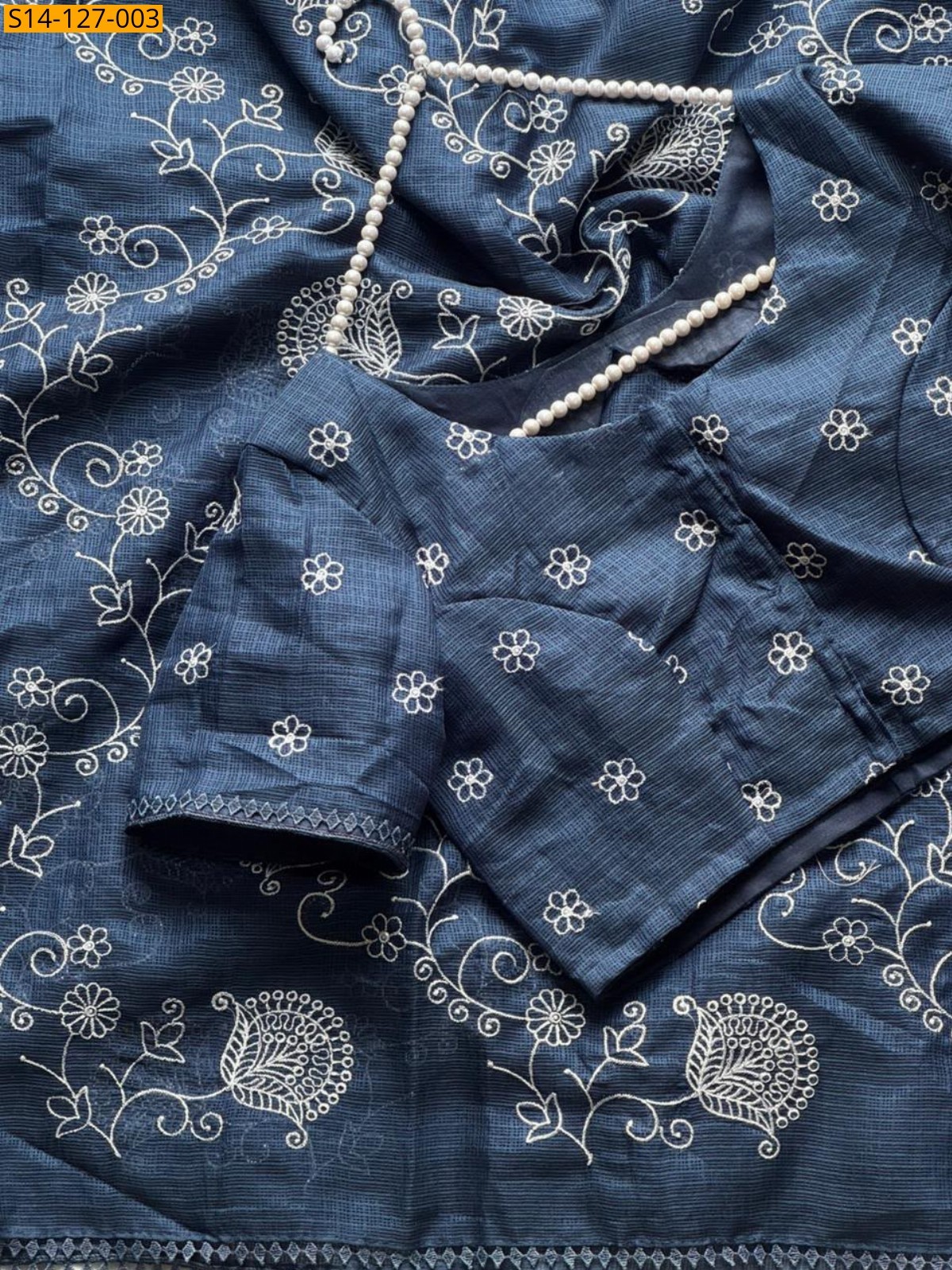 Navy Blue Fancy Kota Doriya Multy Thread work Saree