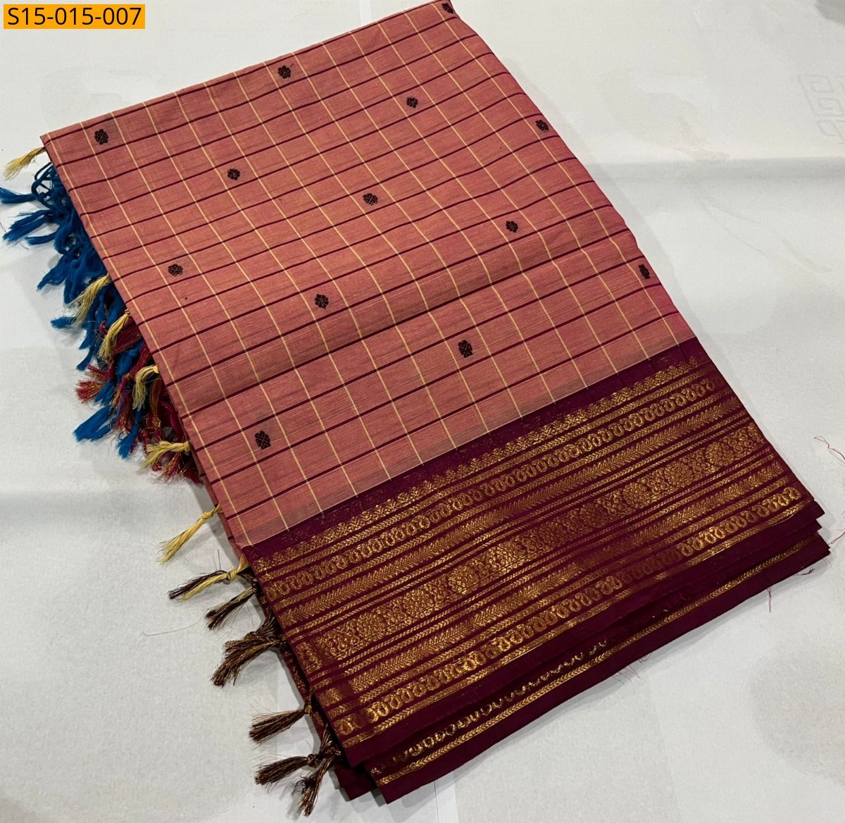 Peach Kanchi cotton sarees 