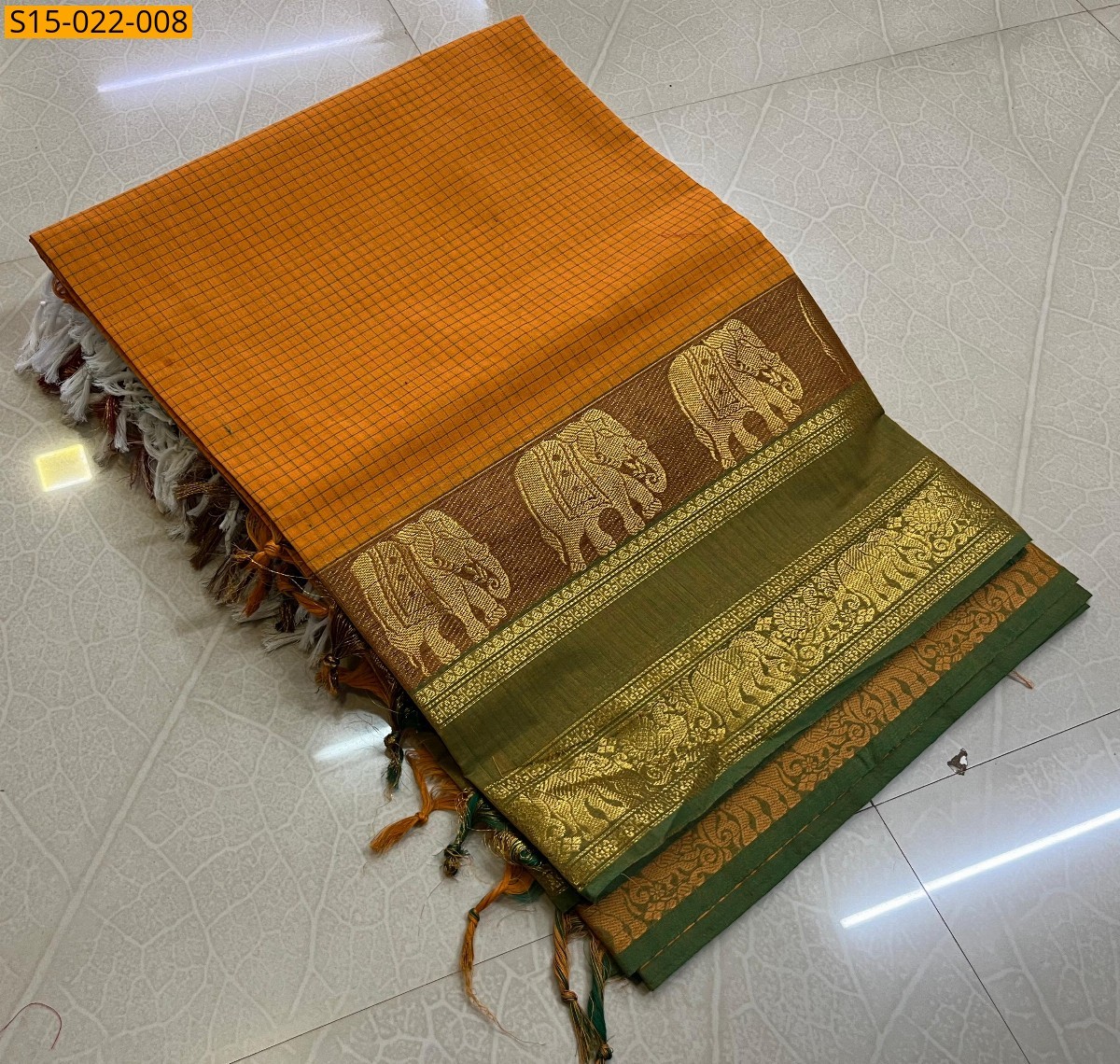 Orange Kanchi cotton sarees 