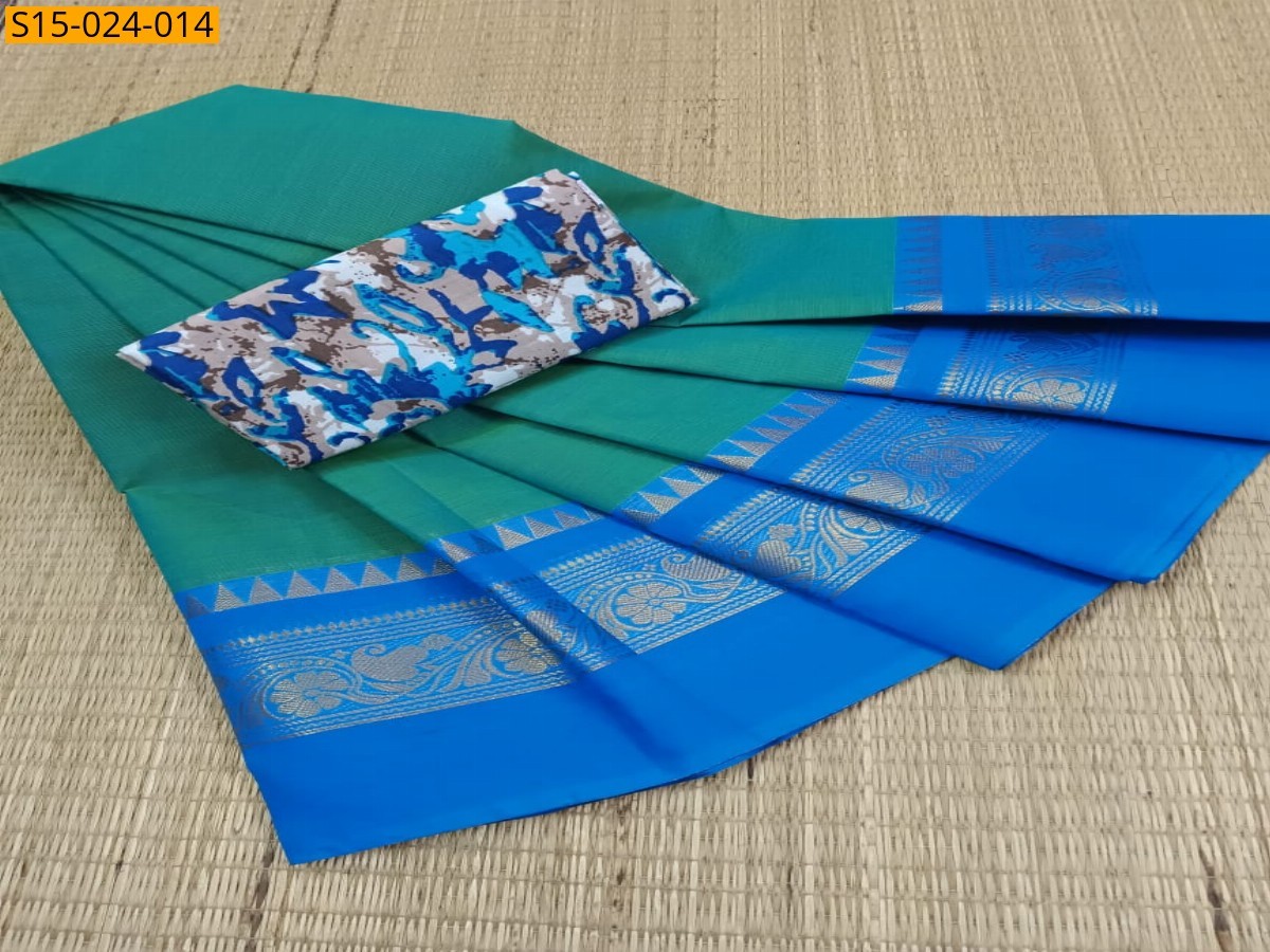 Peacock green Chettinad Cotton Saree