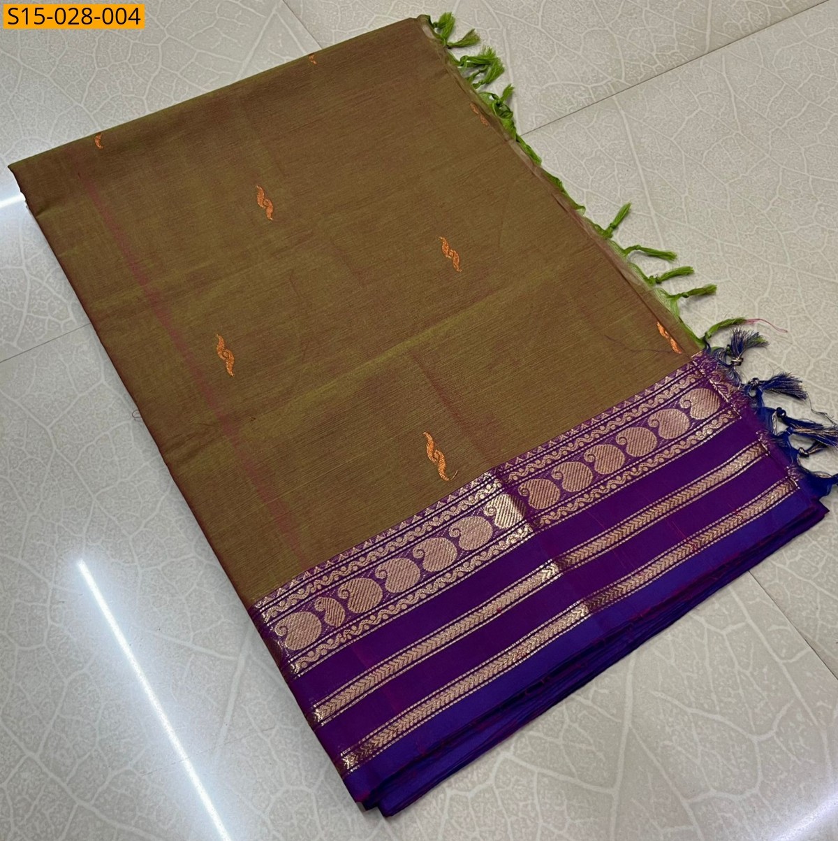 Olive green Kanchi Cotton Sarees