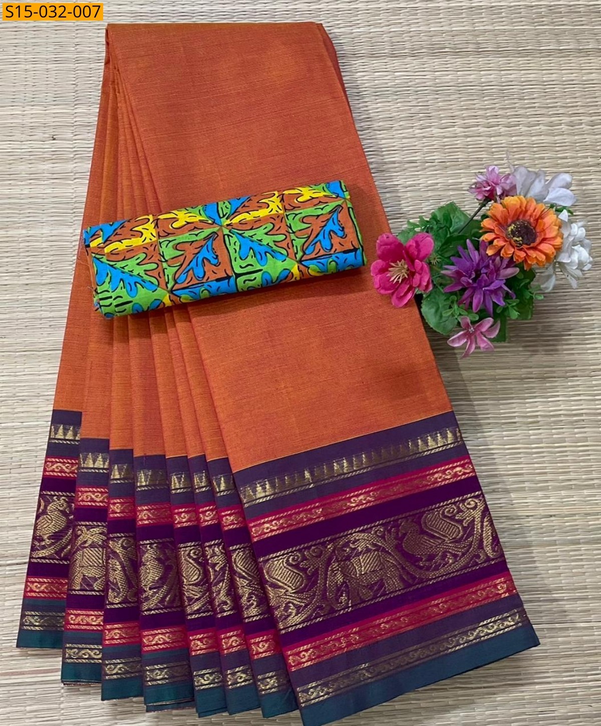 Orange Chettinad Cotton Sarees