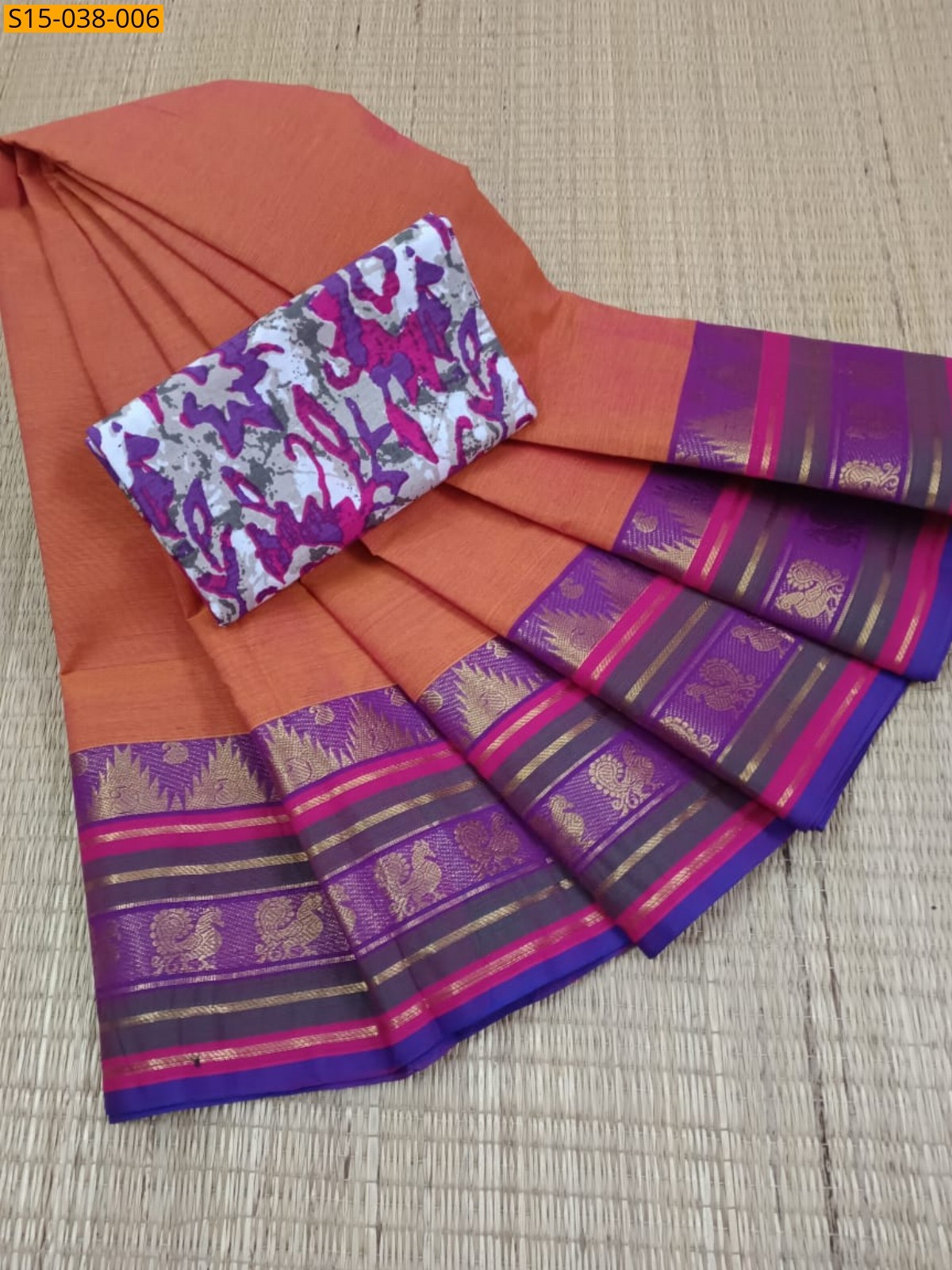 Peach Chettinad Cotton Sarees