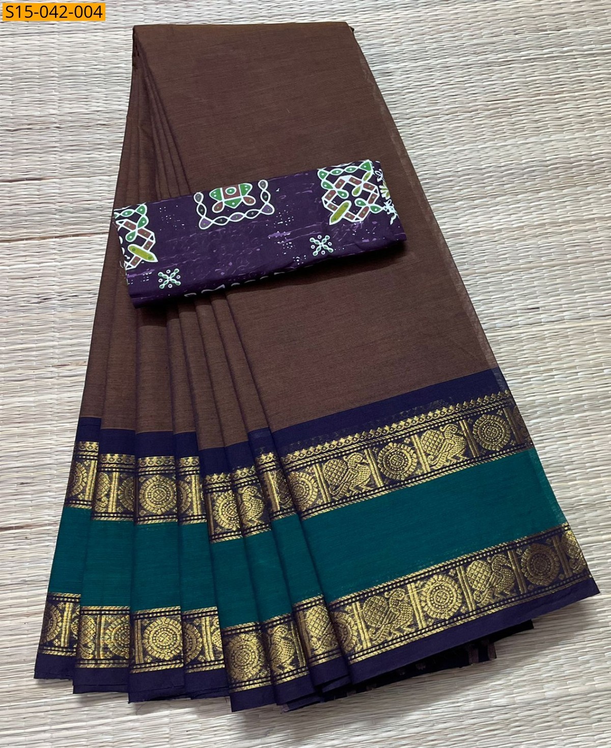 Coffee Brown Chettinad Cotton Sarees