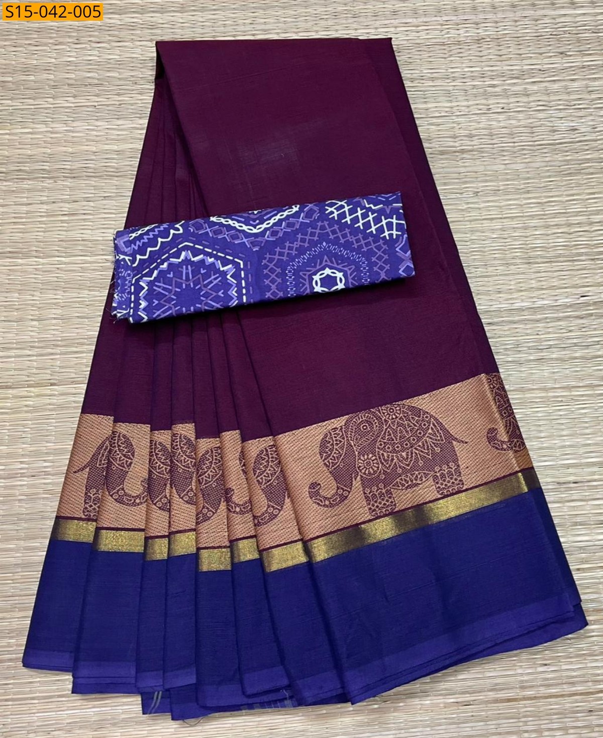 Wine Chettinad Cotton Sarees