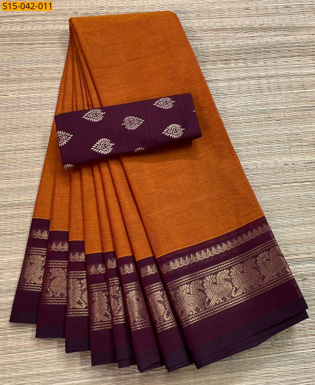 Orange Chettinad Cotton Sarees