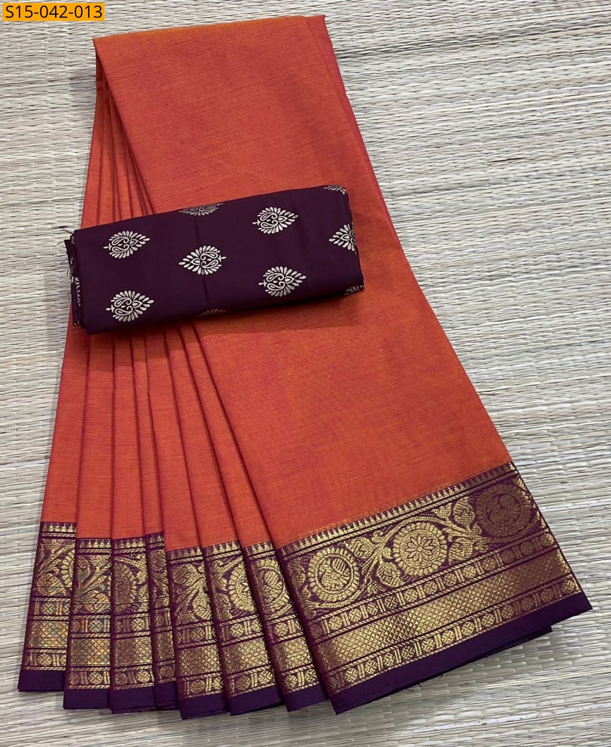 Orange Chettinad Cotton Sarees