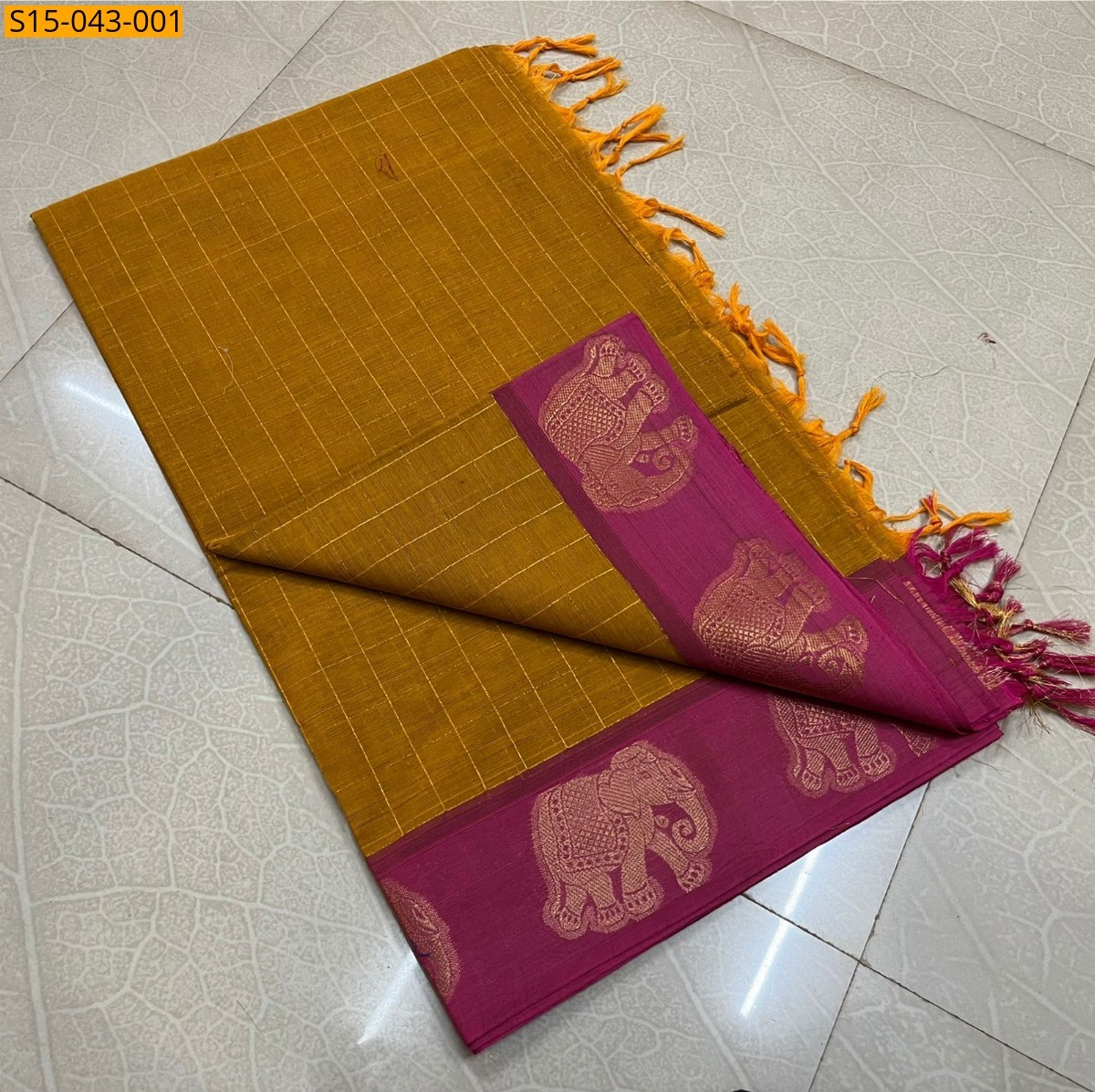 Mustard Yellow Chettinad cotton sarees without blouse
