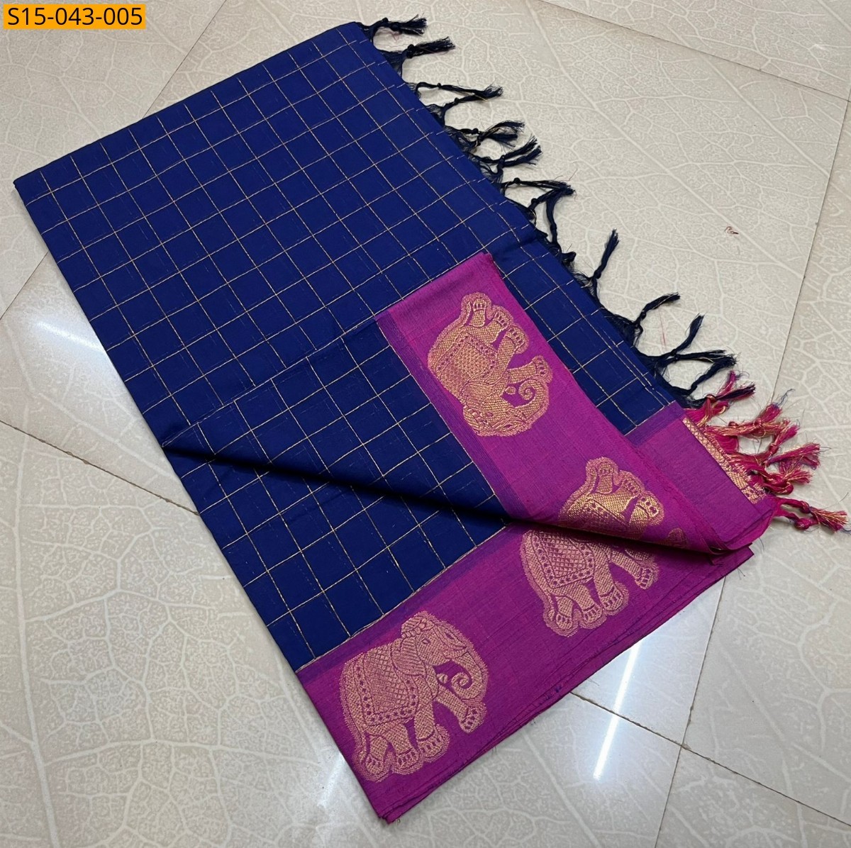 Navy Blue Chettinad cotton sarees without blouse