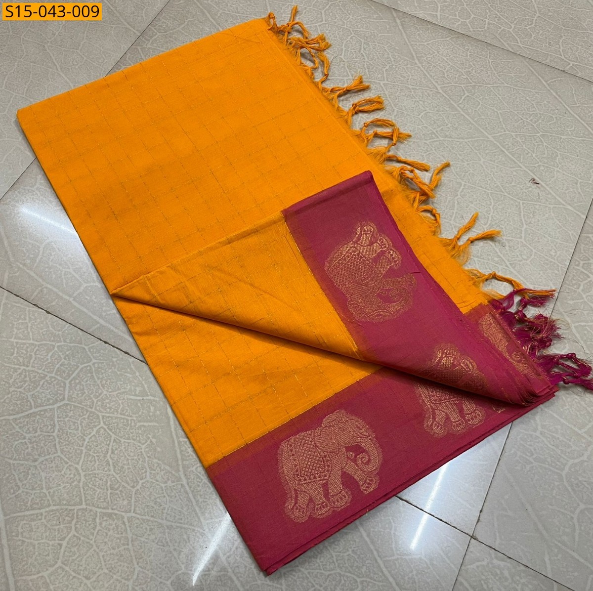 Mango Yellow Chettinad cotton sarees without blouse