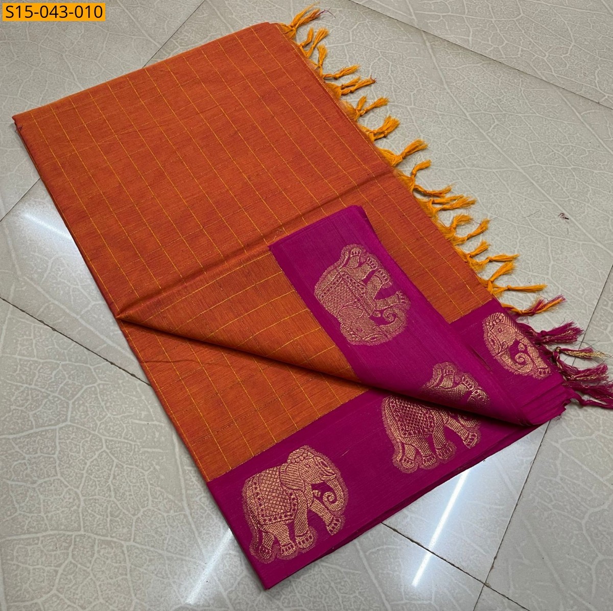 Chettinad cotton sarees without blouse - Orange