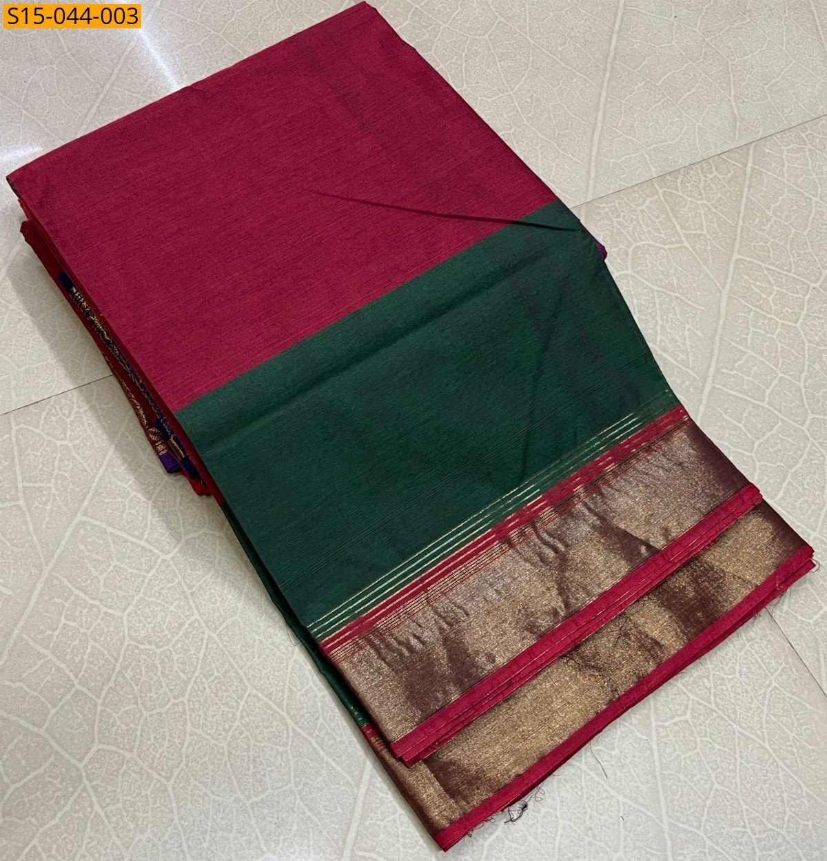 Red With Green Chettinad cotton sarees without blouse