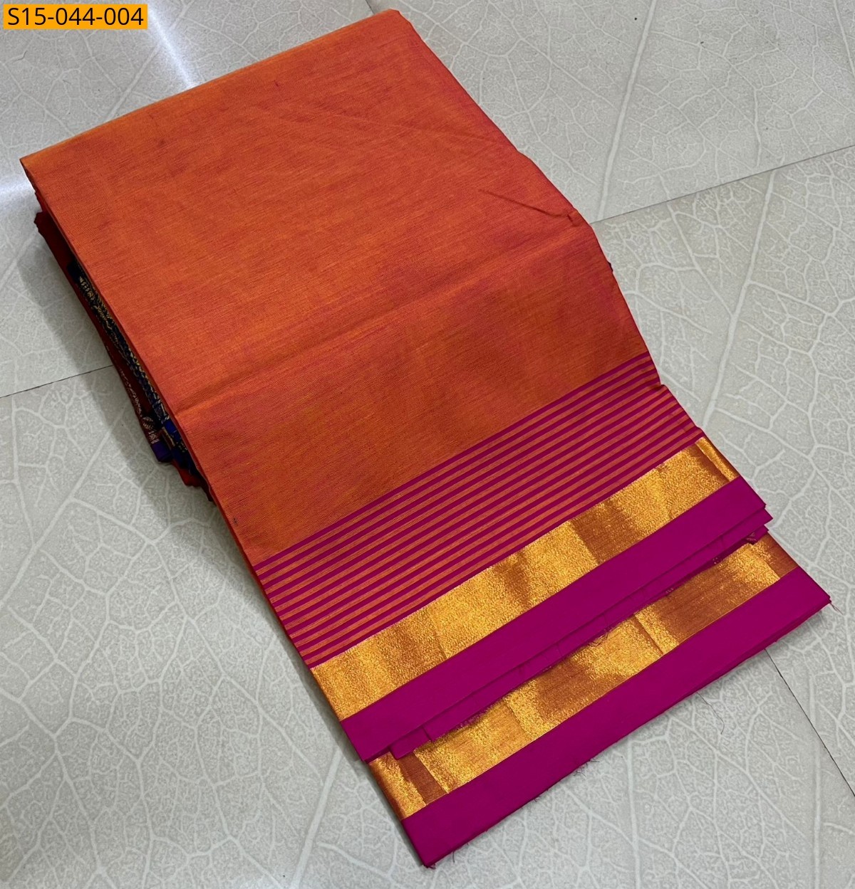 Orange Chettinad cotton sarees without blouse