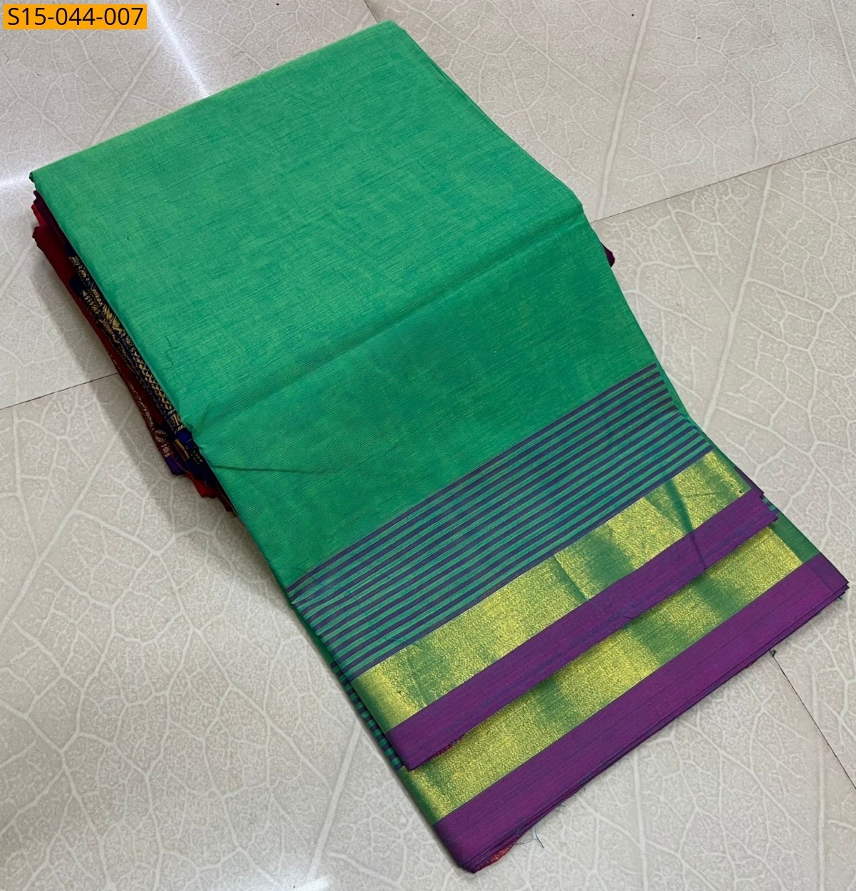 Parrot Green Chettinad cotton sarees without blouse