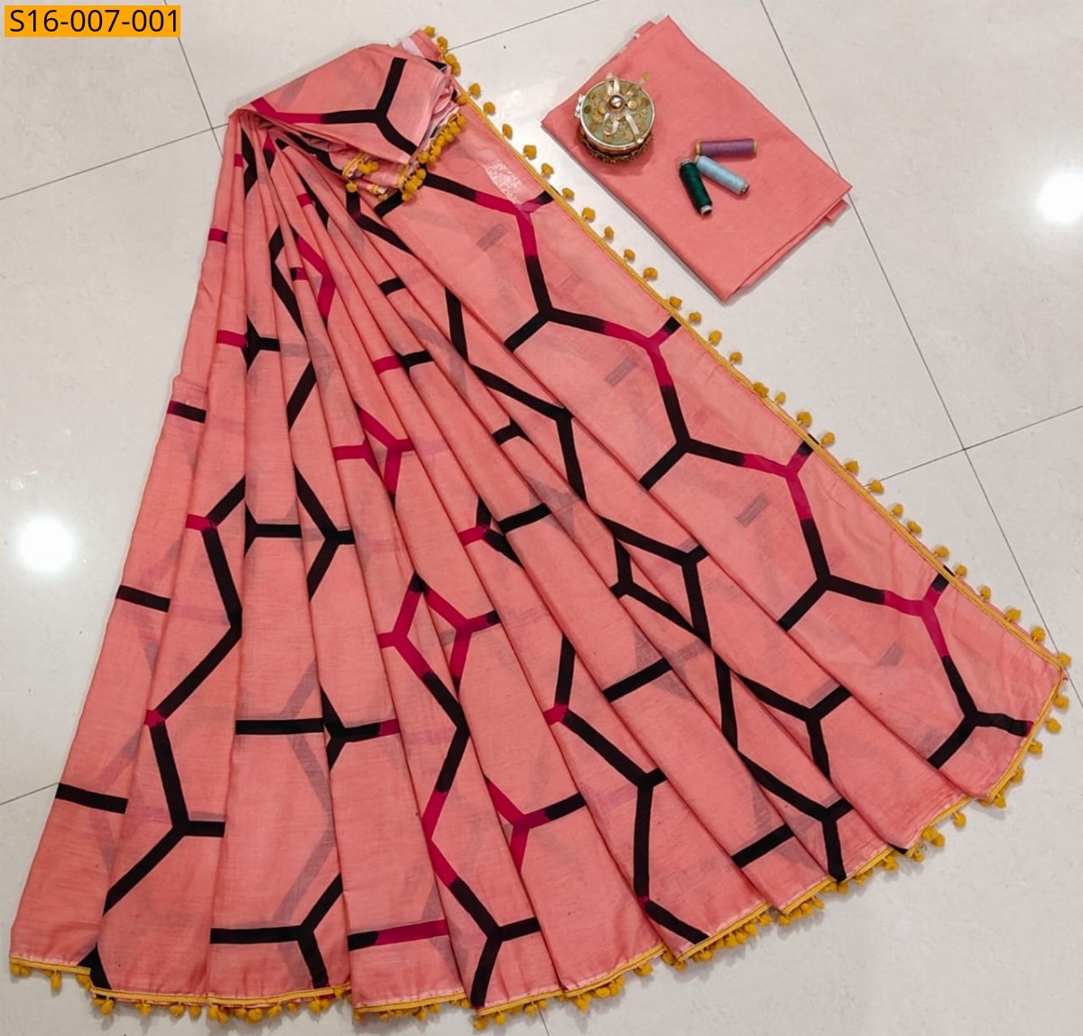 Peach Mulmul Cotton Sarees