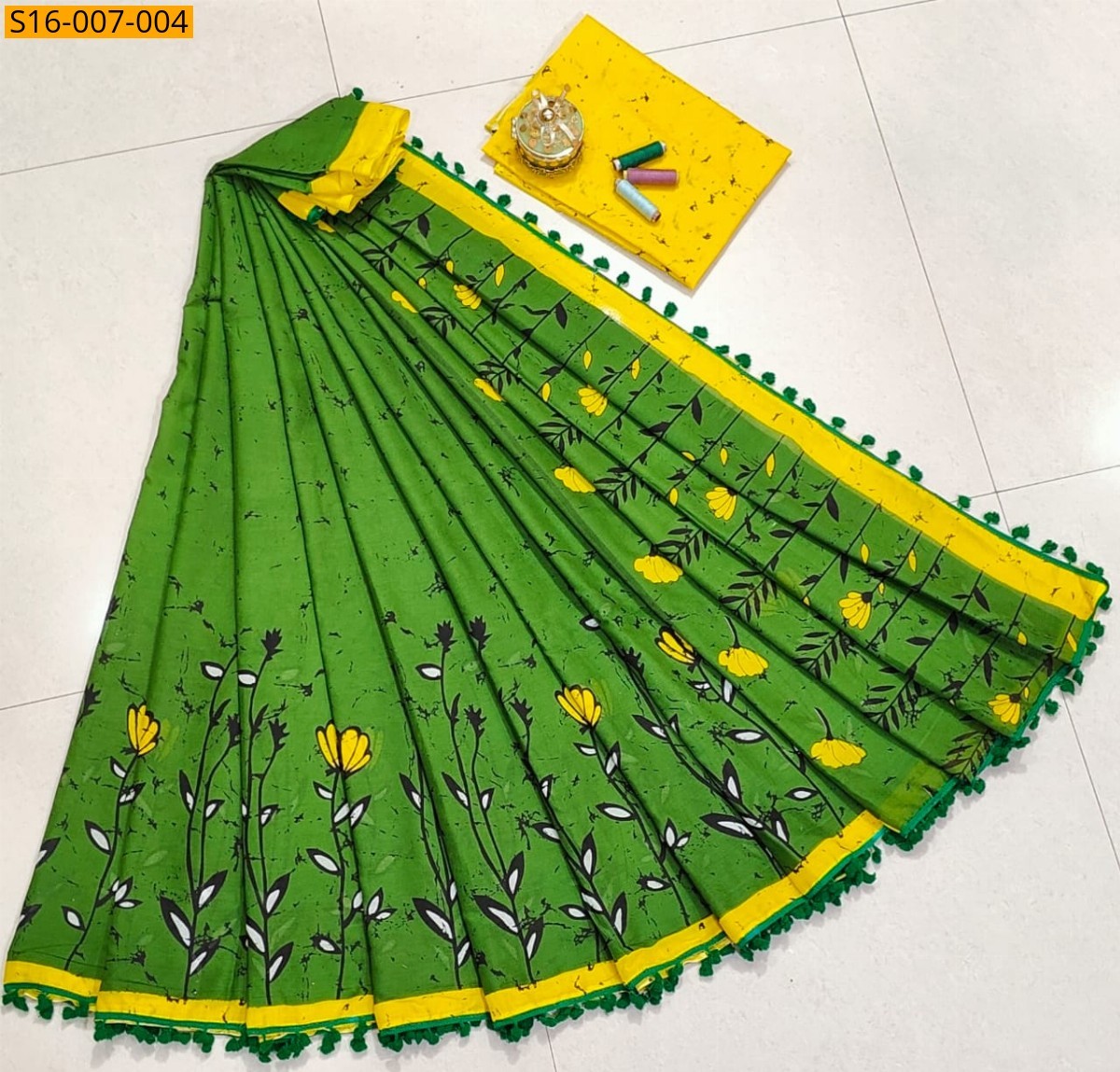 Green Mulmul Cotton Sarees