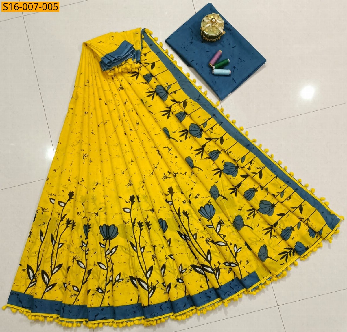 Yellow Mulmul Cotton Sarees