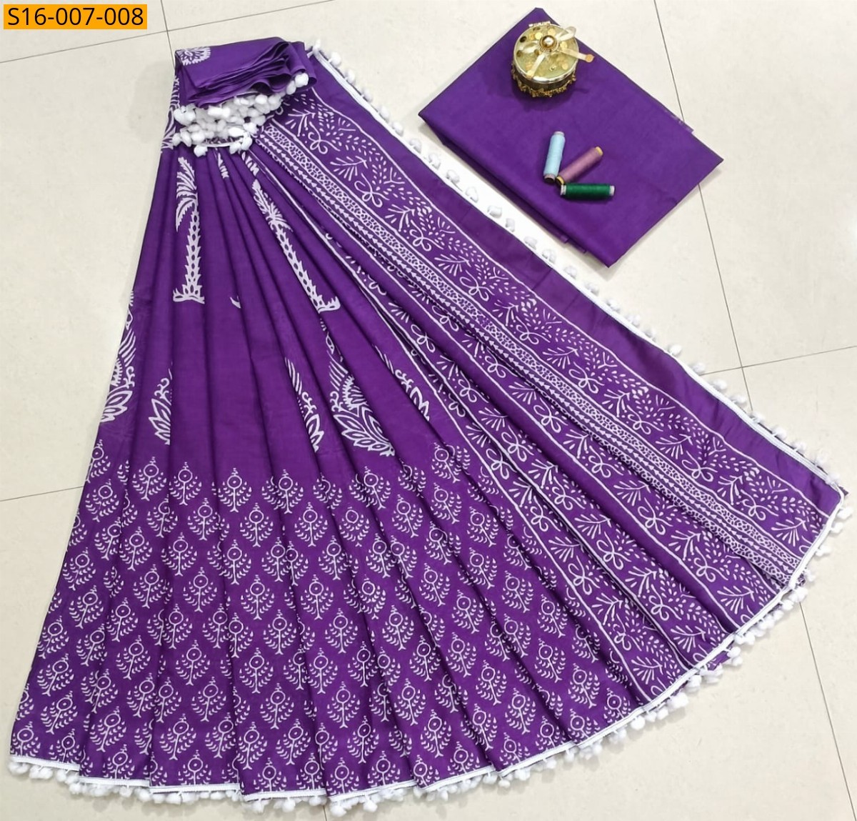Violet Mulmul Cotton Sarees