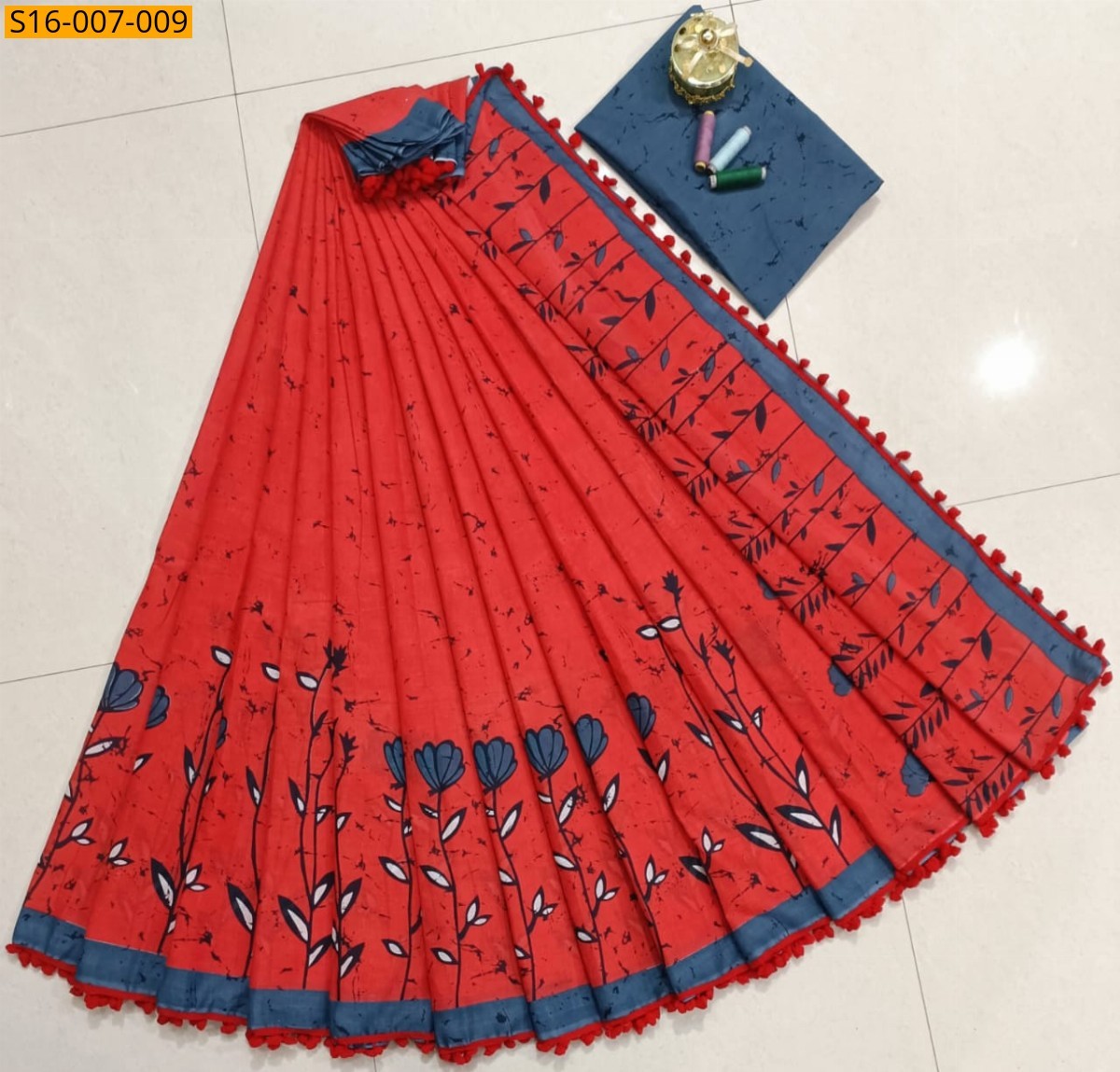 Red Mulmul Cotton Sarees