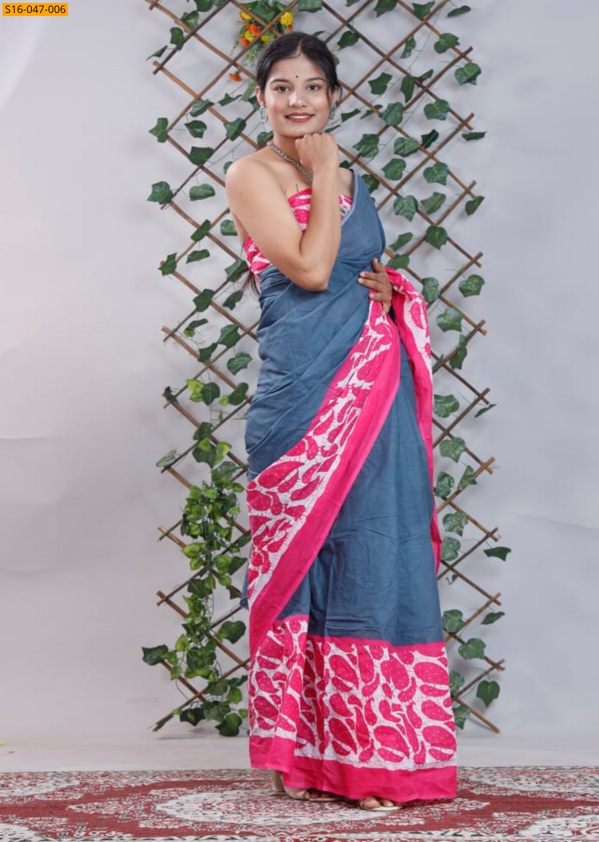Navy Mulmul cotton block printed sarees