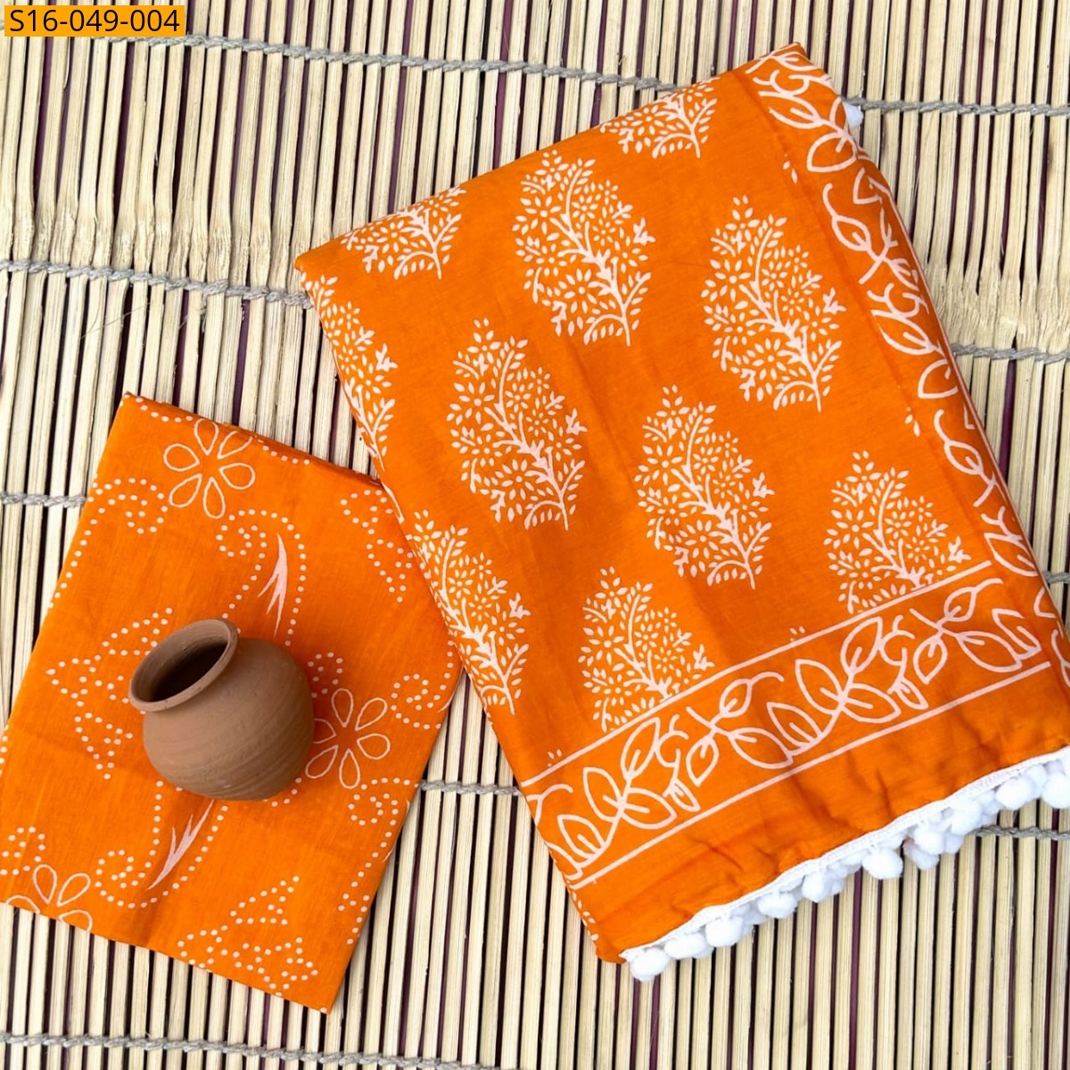Orange Mulmul Cotton Sarees