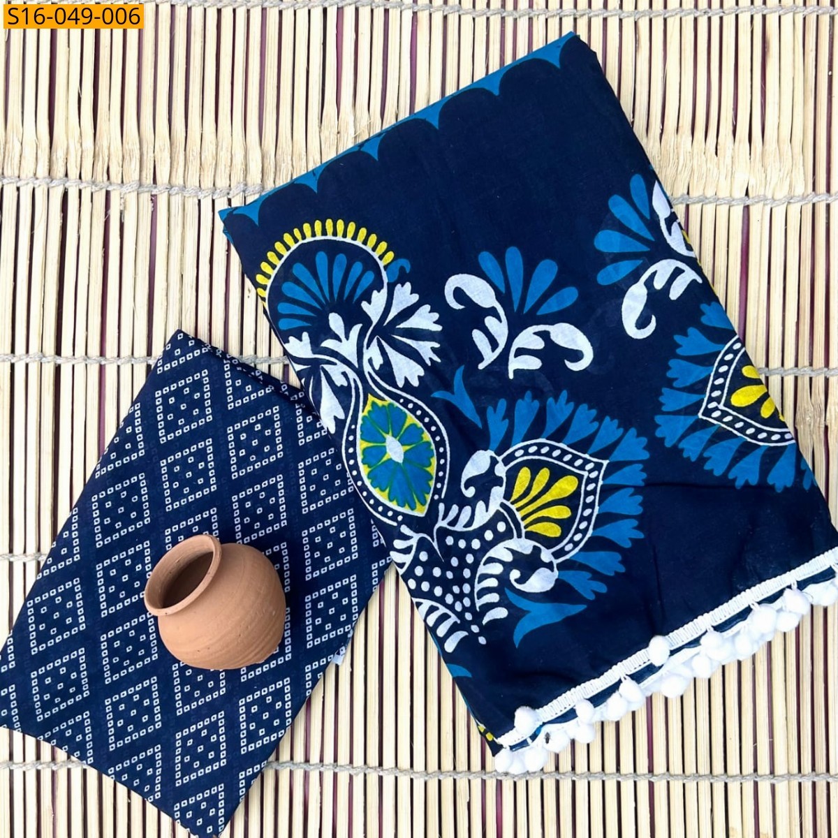 Navy Mulmul Cotton Sarees