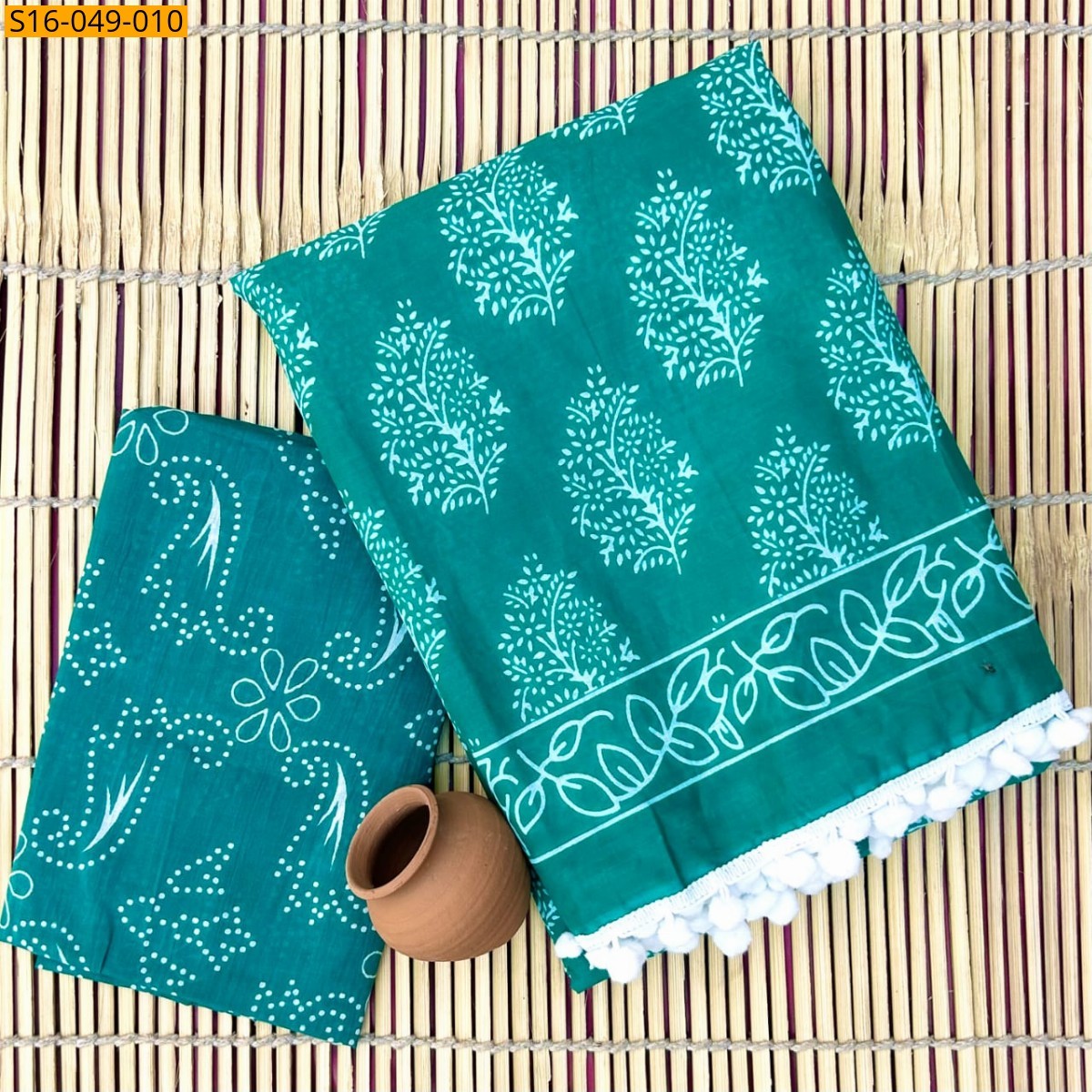 Rama  Green Mulmul Cotton Sarees