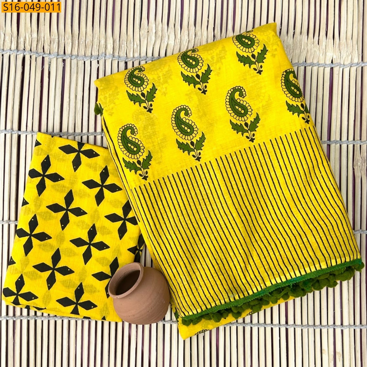 Yellow Mulmul Cotton Sarees