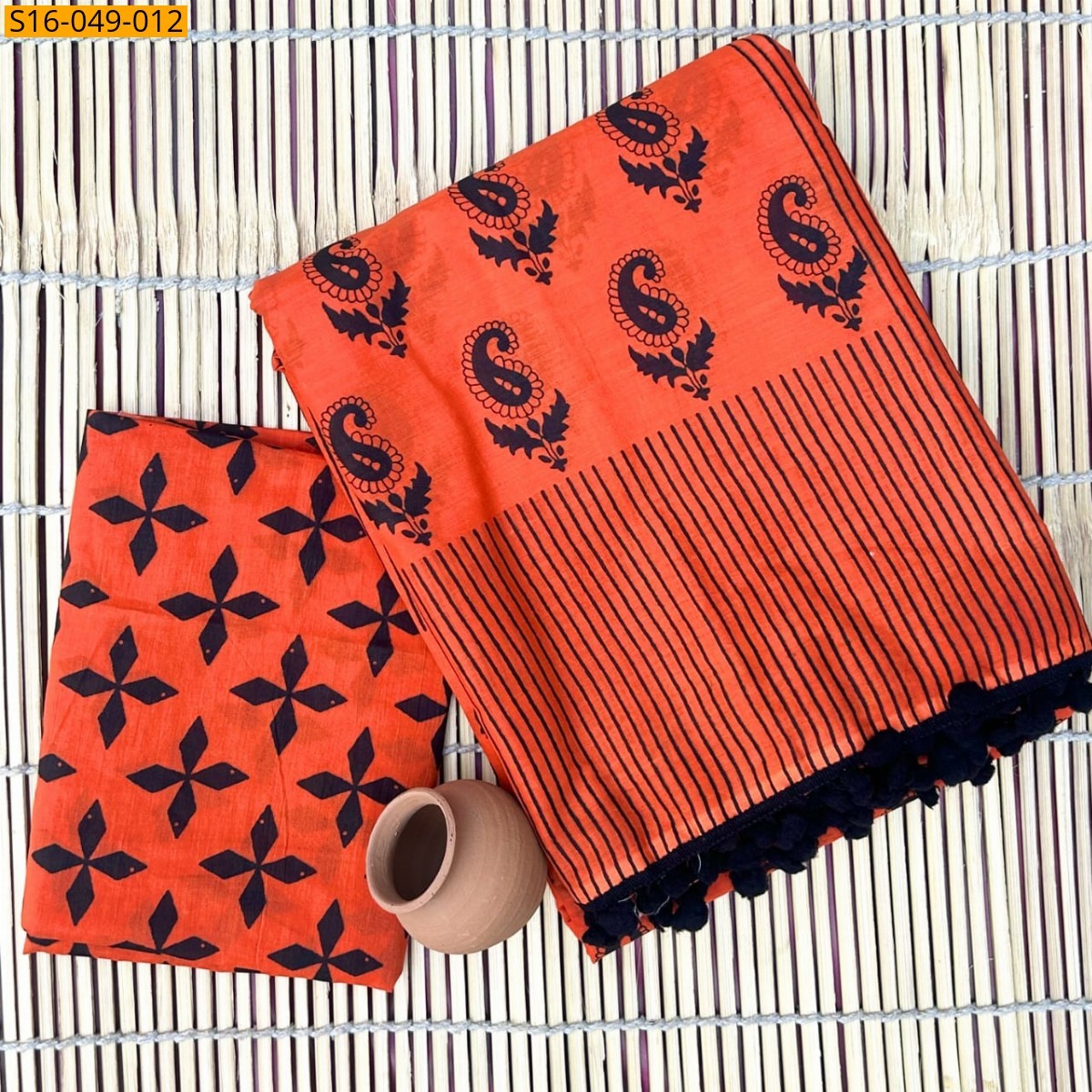 Orange Mulmul Cotton Sarees