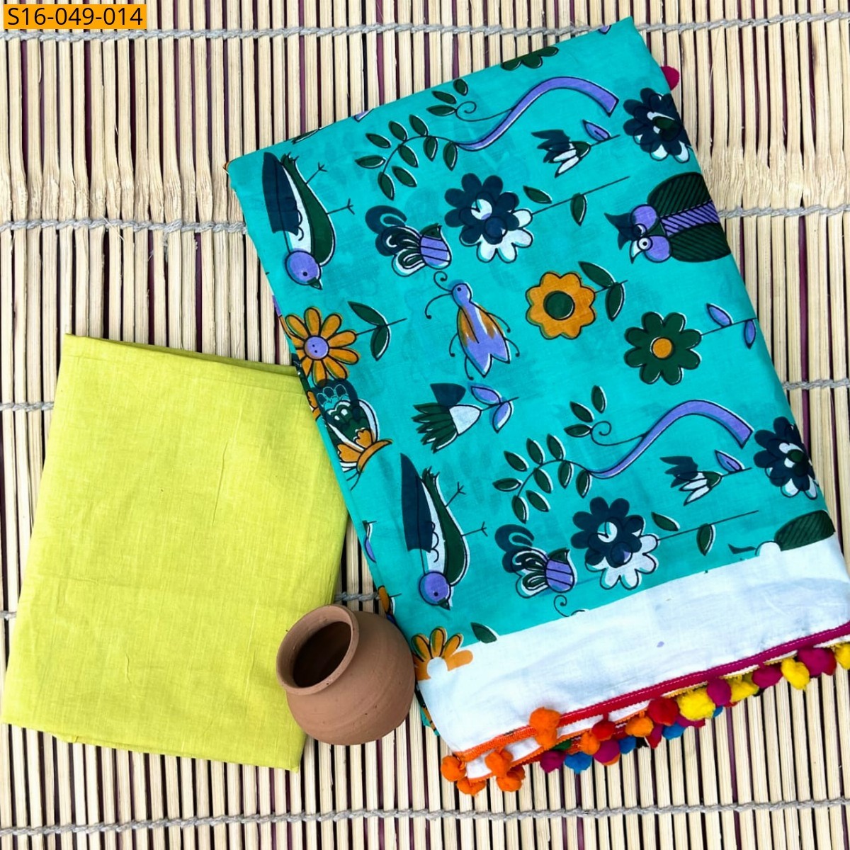 Rama Green Mulmul Cotton Sarees