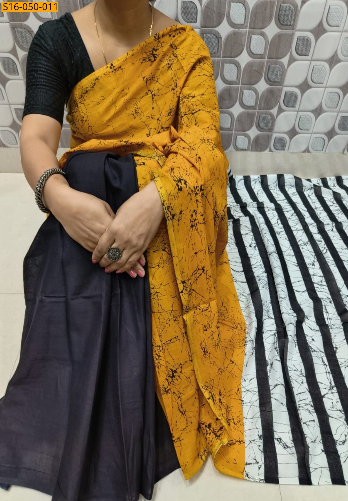 Mustard Mulmul cotton printed sarees 