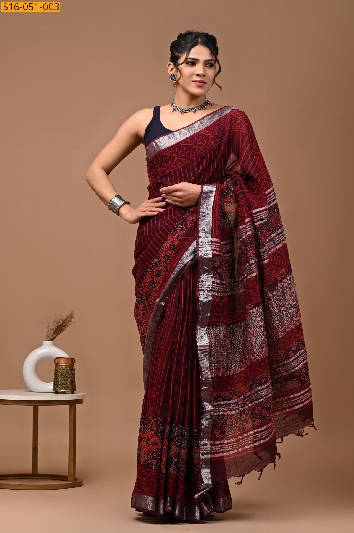 Maroon Linen Cotton Sarees