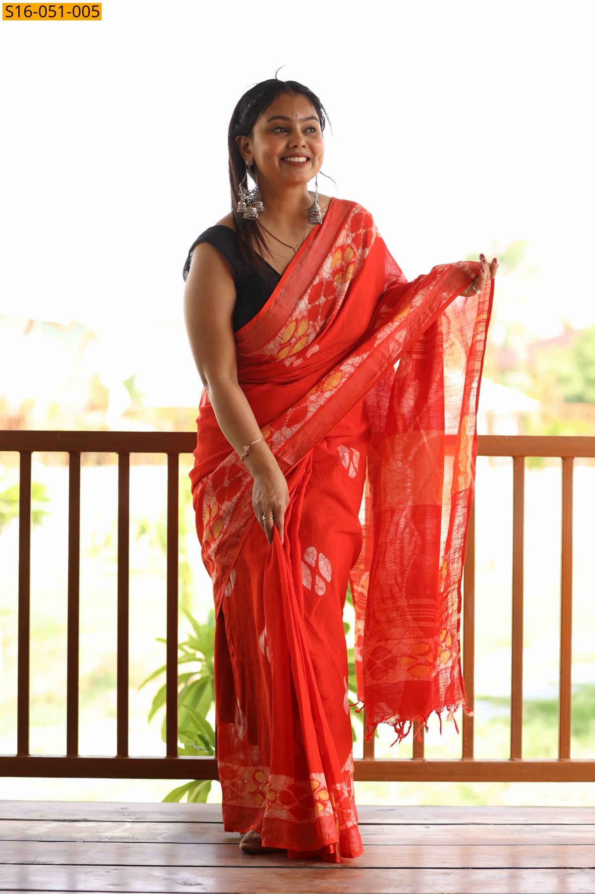 Orange Linen Cotton Sarees