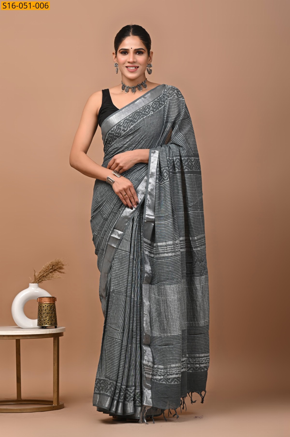 Black Linen Cotton Sarees