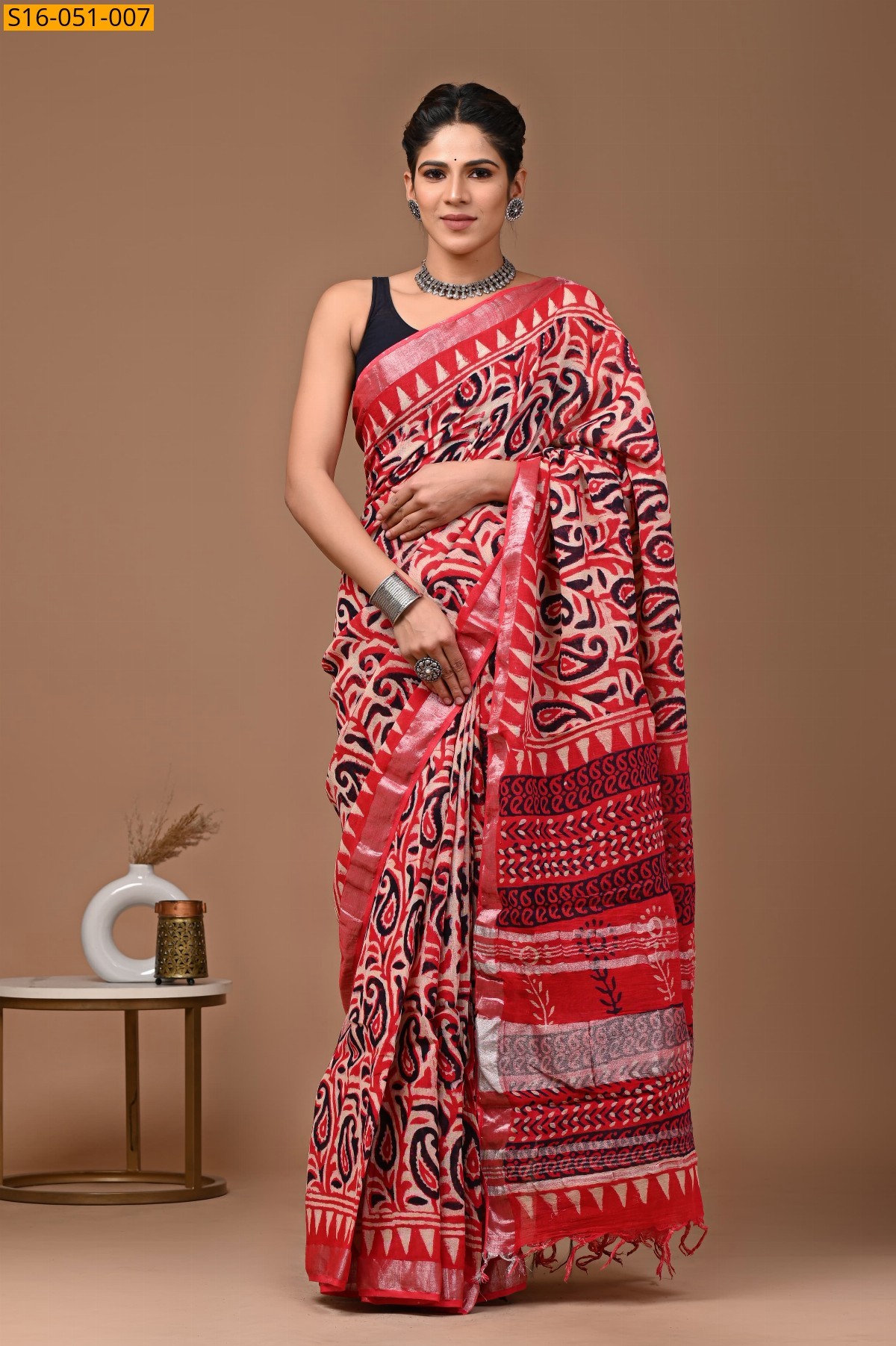 Peach Linen Cotton Sarees