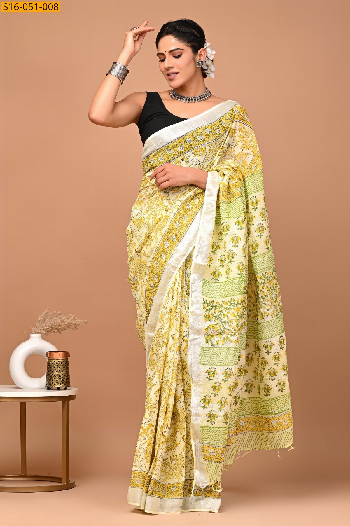 Yellow Linen Cotton Sarees