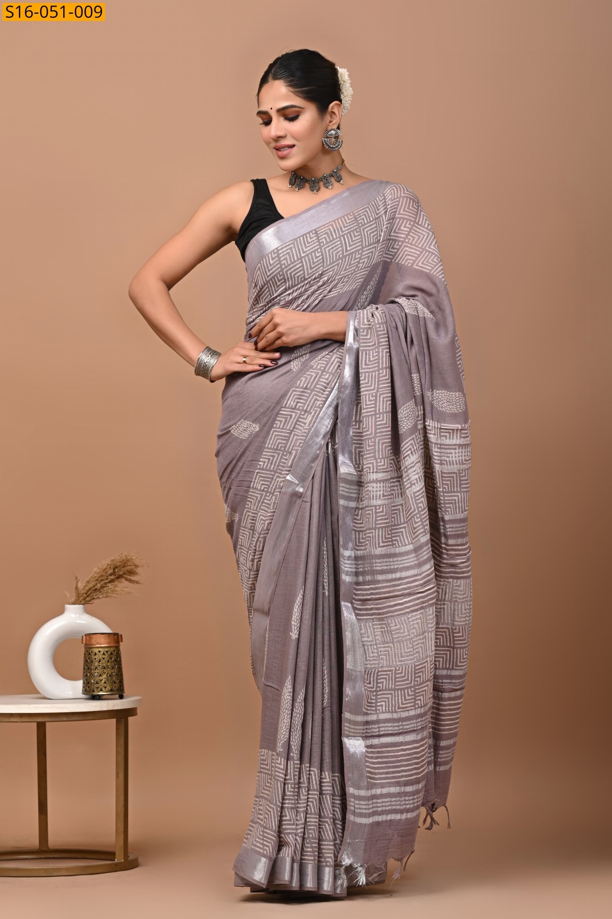 Gray Linen Cotton Sarees