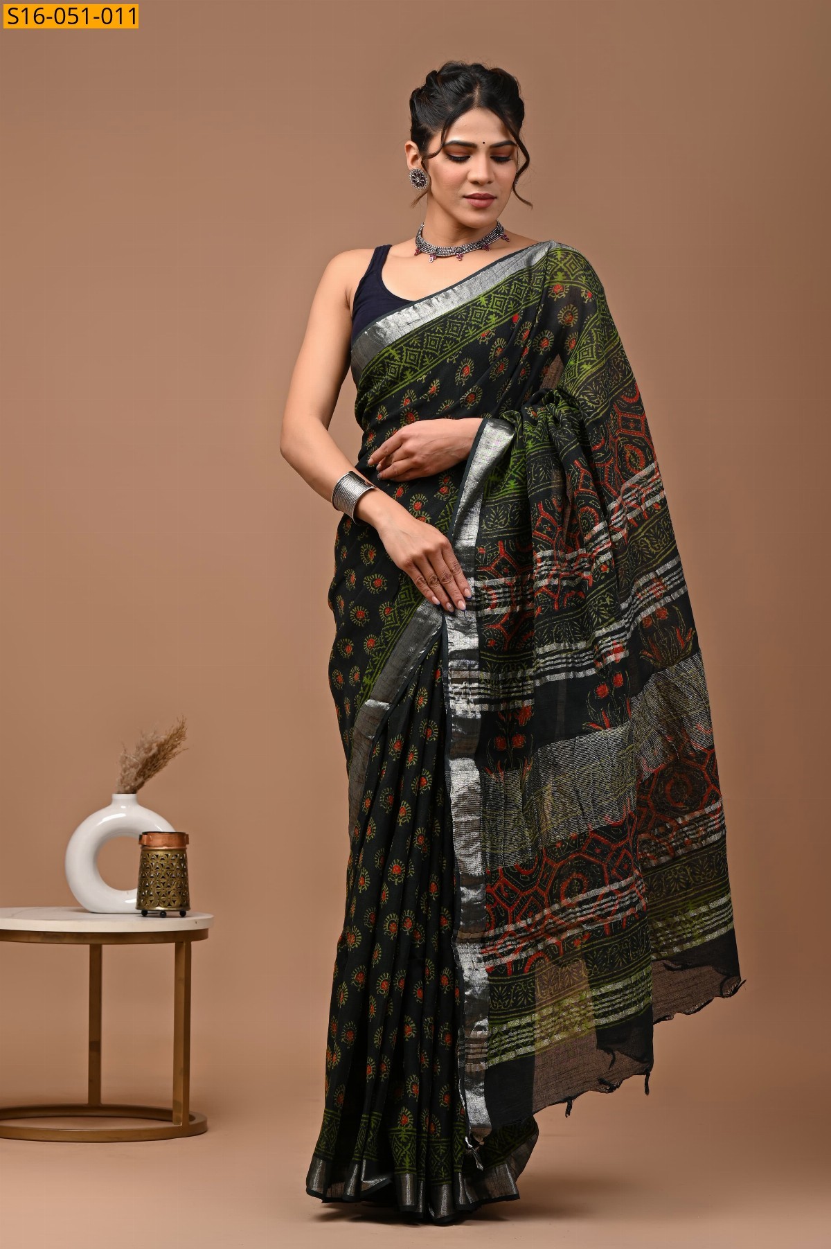 Black Linen Cotton Sarees