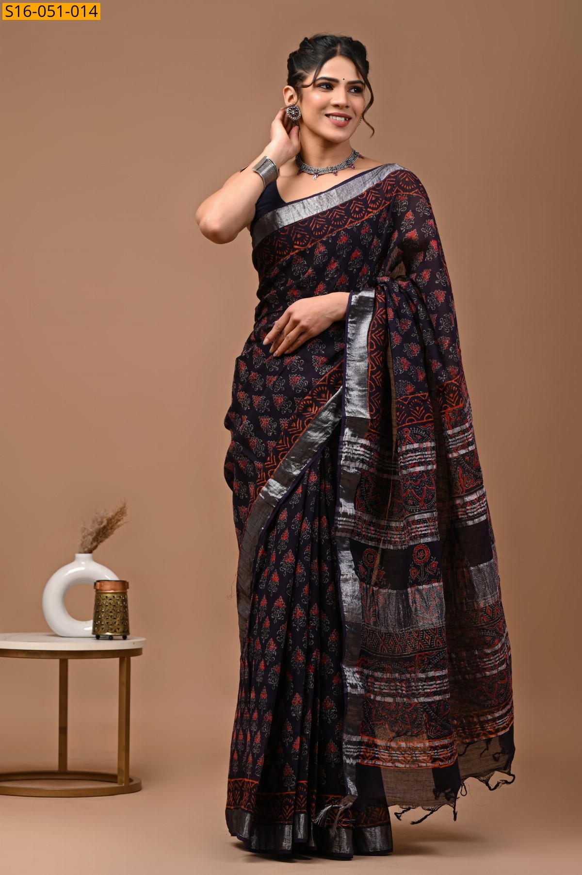Black Linen Cotton Sarees
