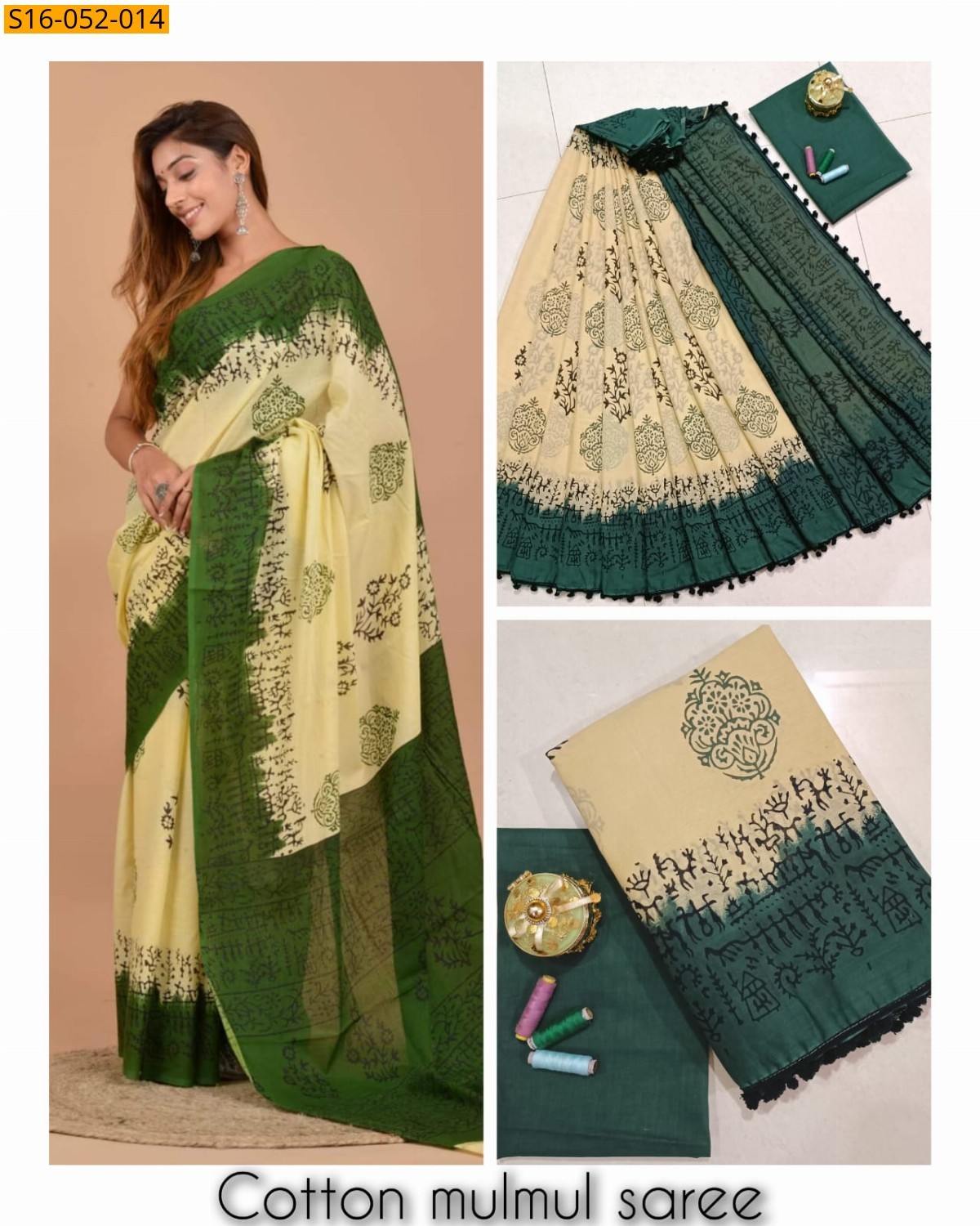 Sandal Mulmul cotton printed sarees