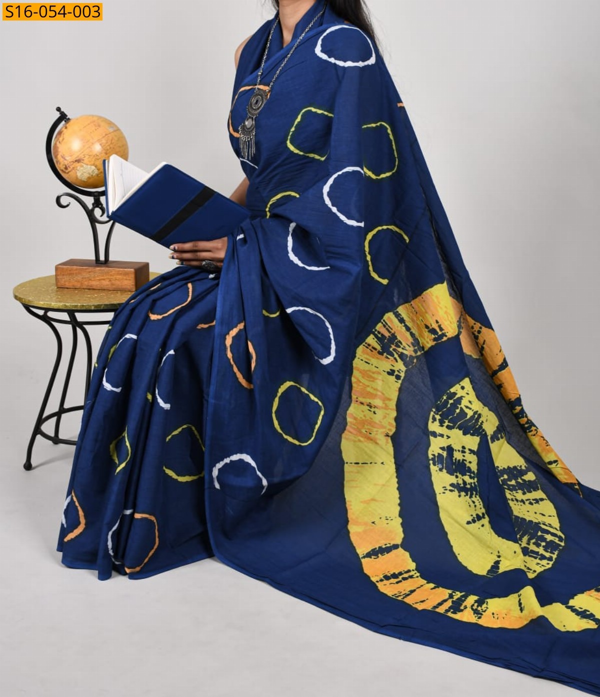 Navy Mulmul cotton printed sarees