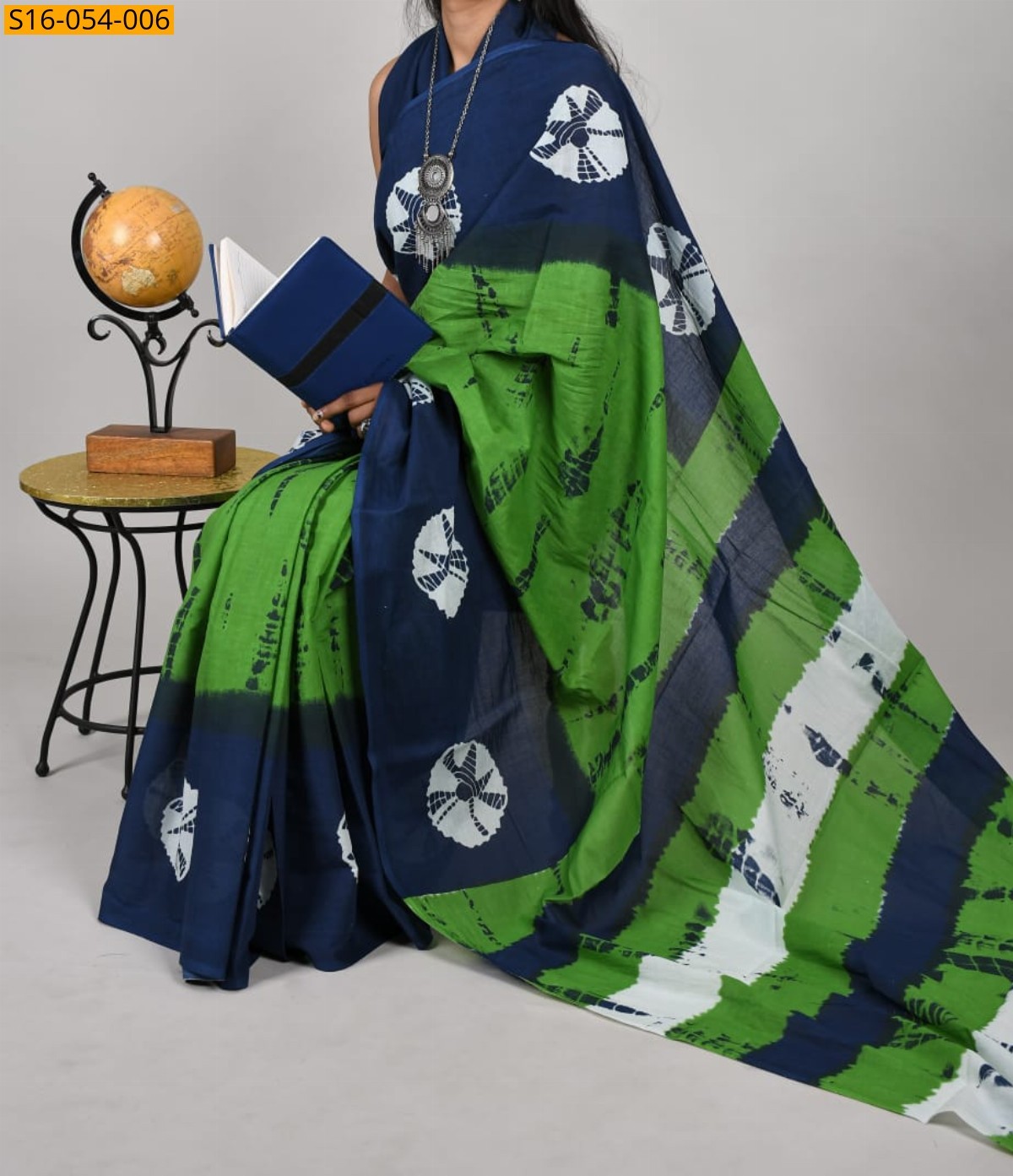 Green Mulmul cotton printed sarees