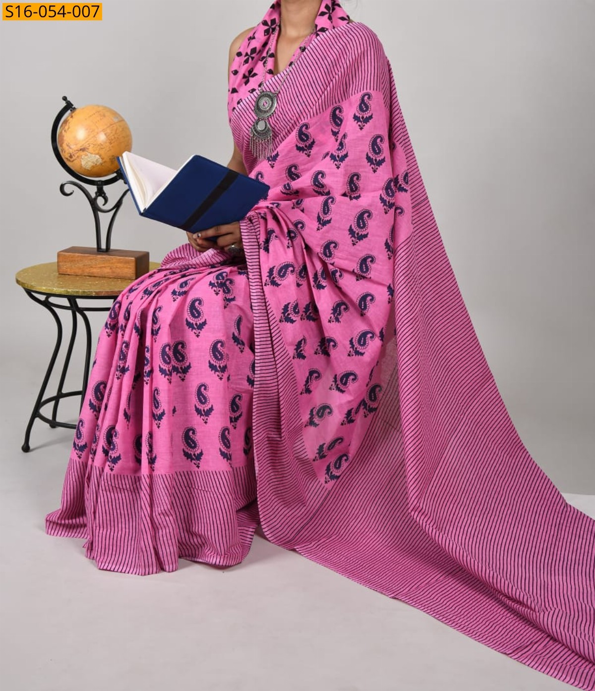 Pink Mulmul cotton printed sarees