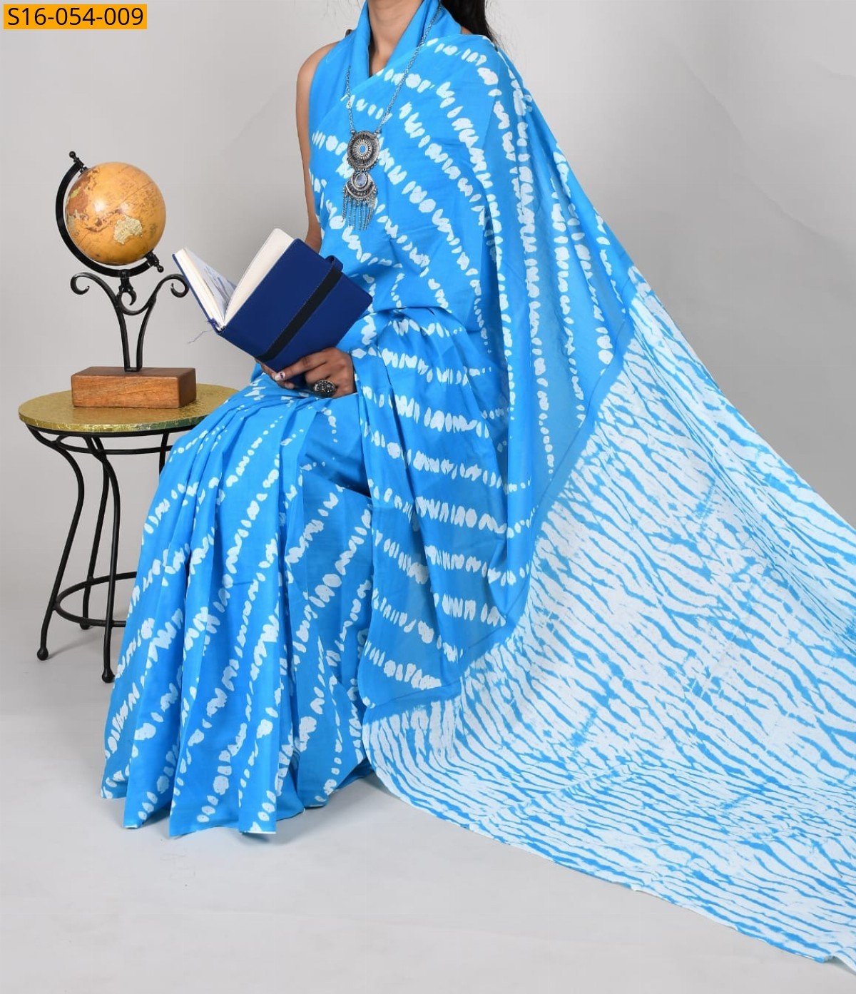 Sky blue Mulmul cotton printed sarees