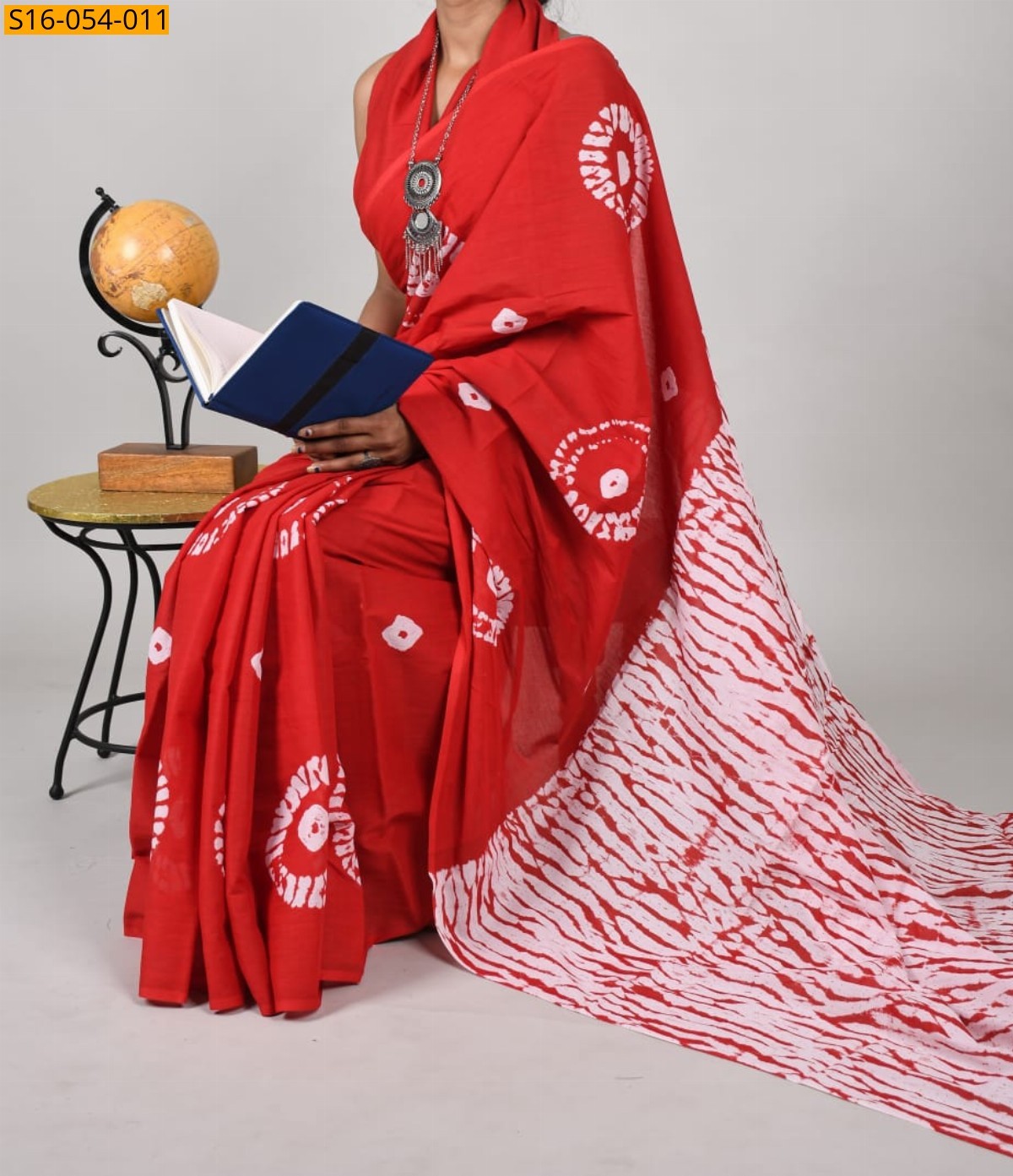 Red Mulmul cotton printed sarees